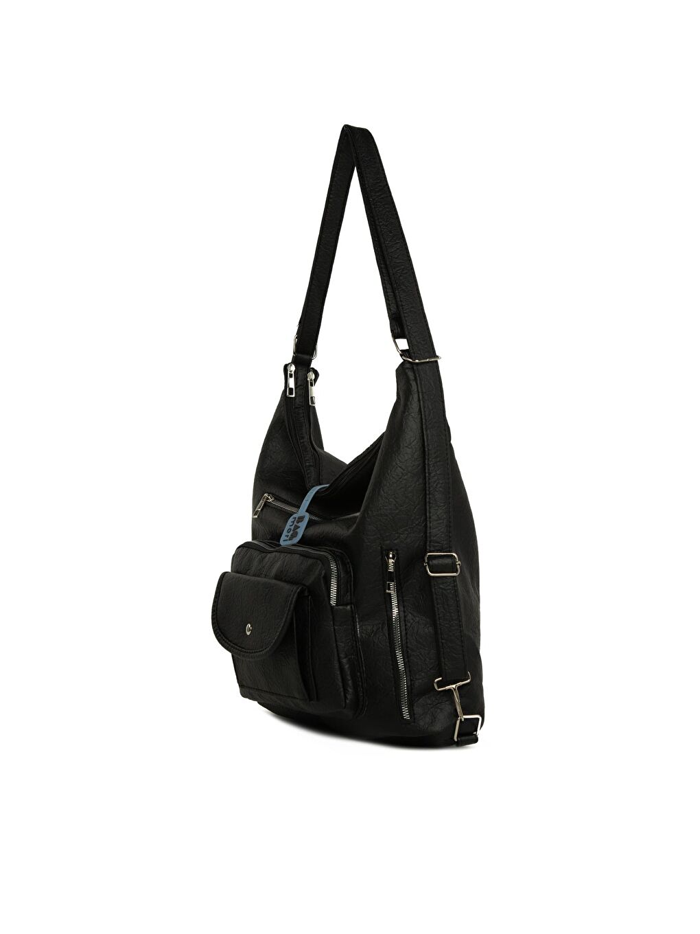 Siyah Yumuşak Dokulu Büyük Tek Cep Kapaklı Askılı ve Sırt Salaş Çanta-1