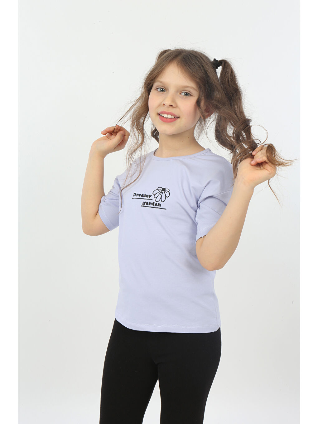 Lila Kız Çocuk Dreamy Garden Nakışlı Tişört-4