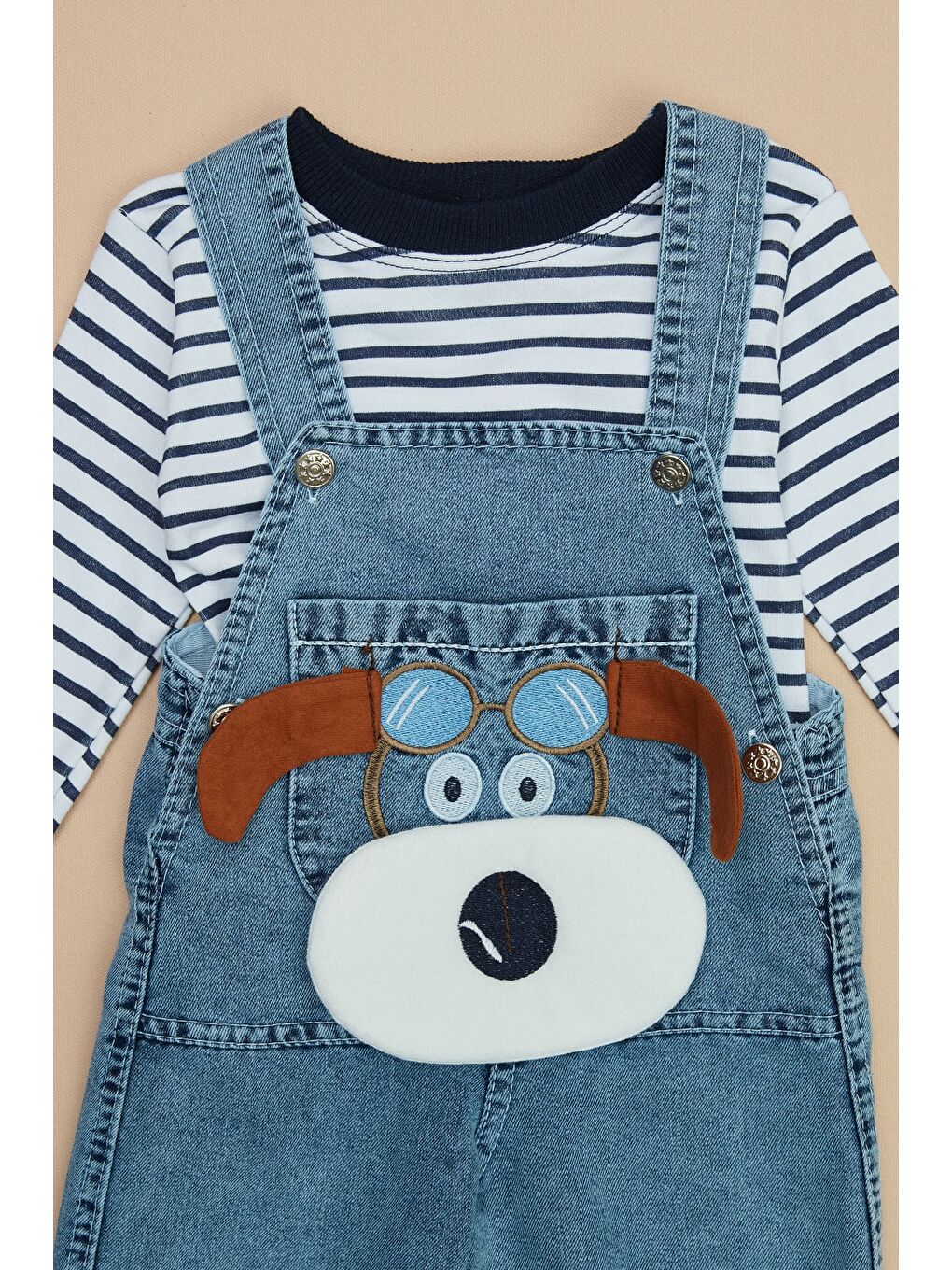 Lacivert %100 Pamuk Köpek Nakışlı Salopet Takım-4