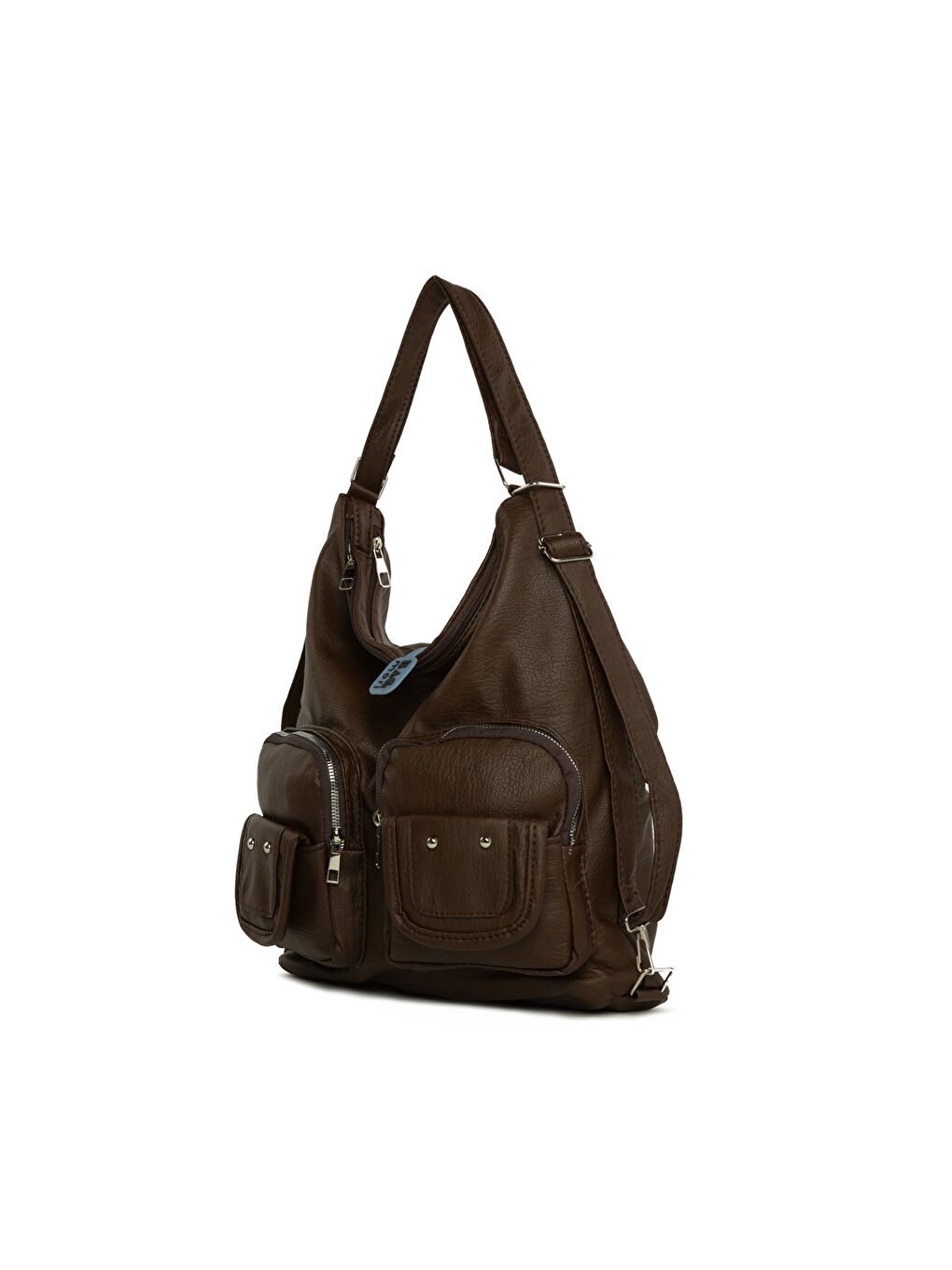 Kahverengi Yumuşak Dokulu Çift Cep Kapaklı Askılı ve Sırt Salaş Çanta-1