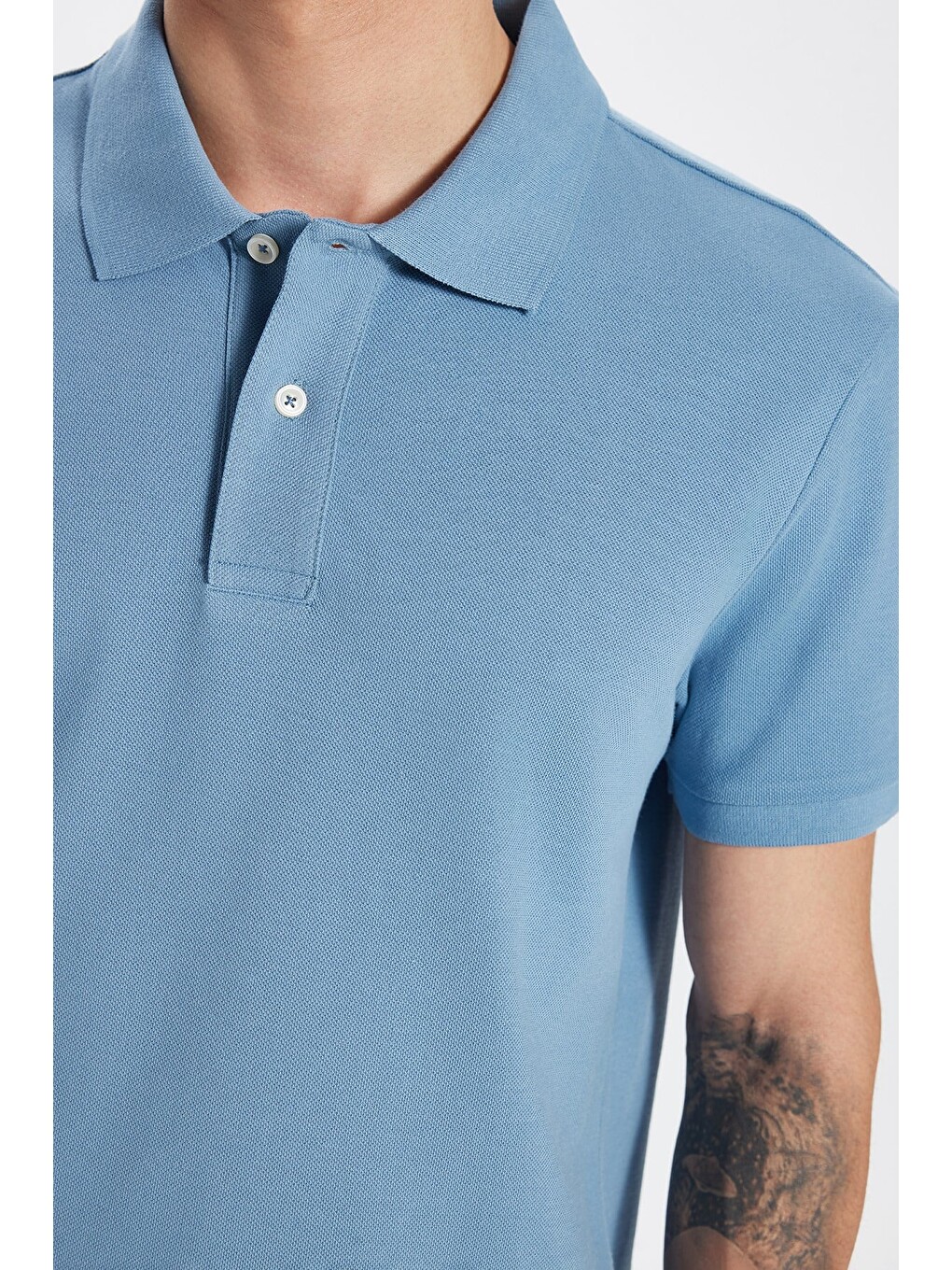 Erkek Slim Fit Dar Kesim Premium Seri %100 Pamuk Yumuşak Dokulu Merserize Mavi Polo Yaka Tişört-2