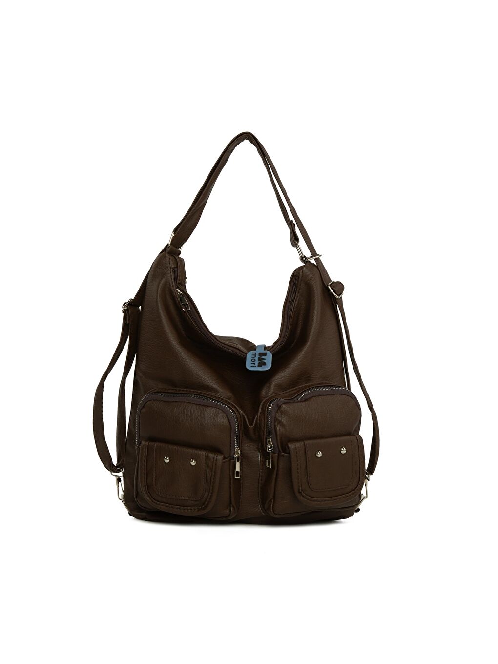 Kahverengi Yumuşak Dokulu Çift Cep Kapaklı Askılı ve Sırt Salaş Çanta-3