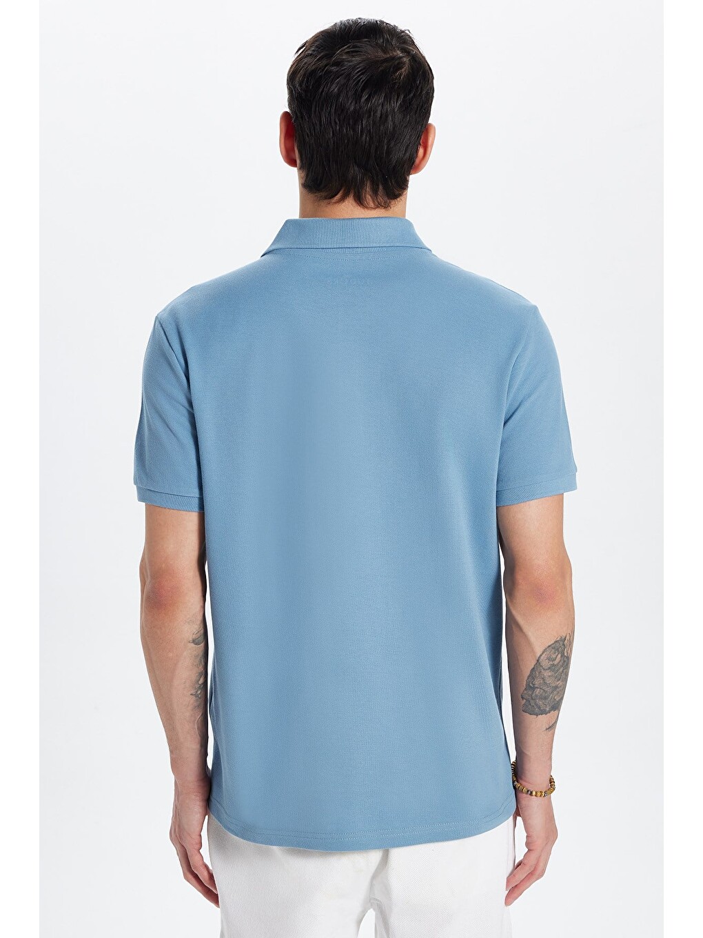 Erkek Slim Fit Dar Kesim Premium Seri %100 Pamuk Yumuşak Dokulu Merserize Mavi Polo Yaka Tişört-4
