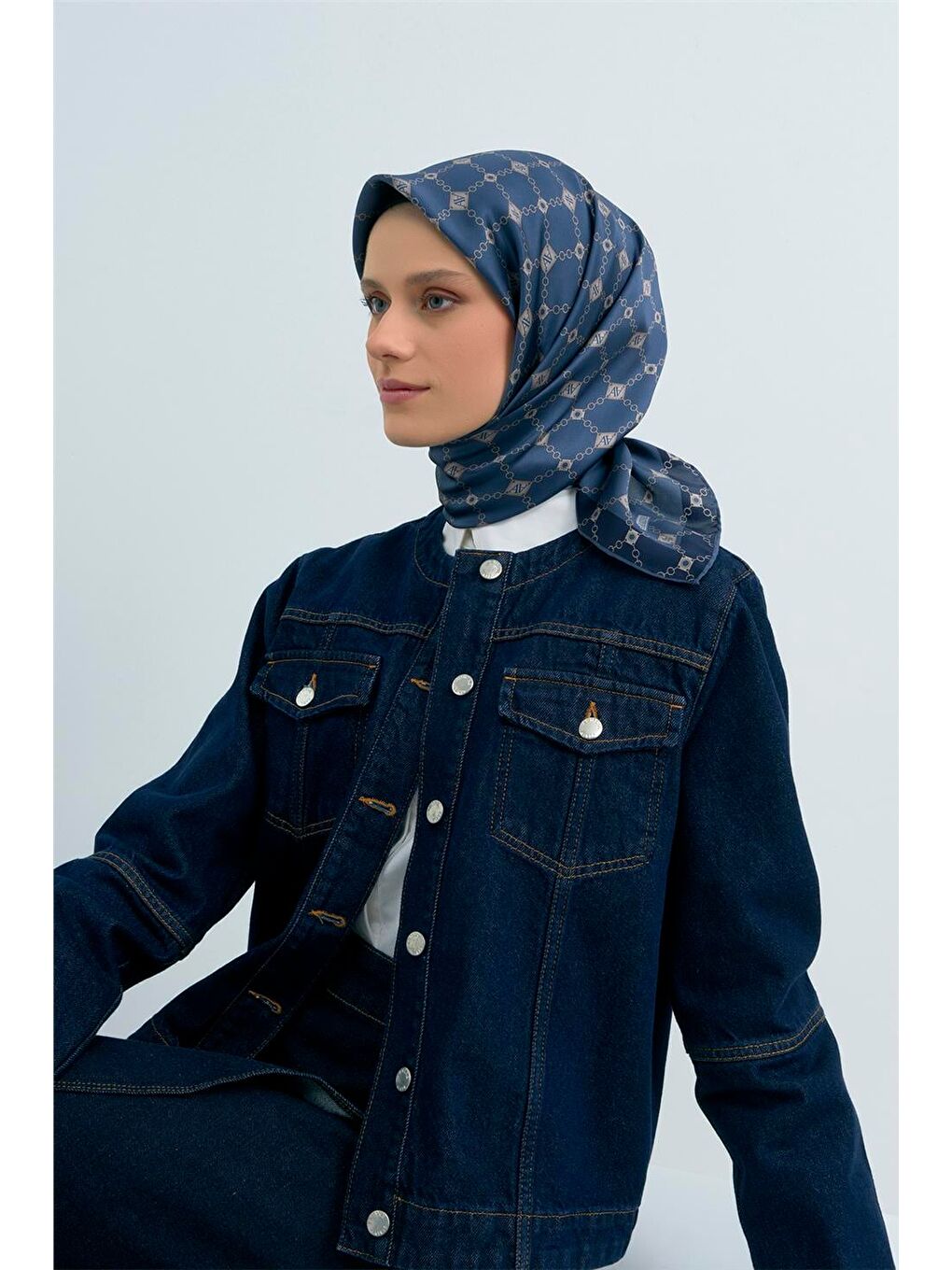 İndigo Saf İpek Twill Eşarp 9530D 53-2