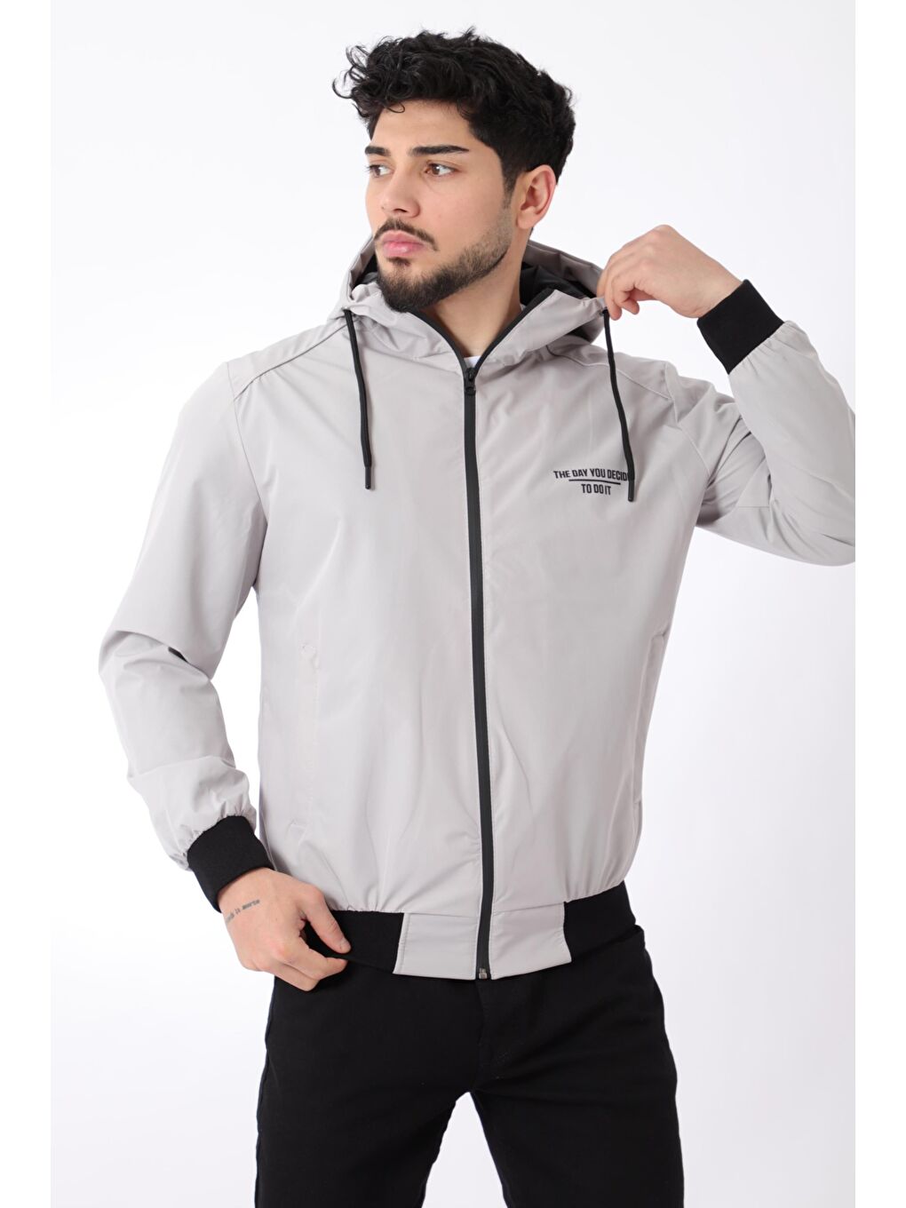 Stilkombin Bej Kol ve Bel Lastikli Spor Elastan Kumaş Erkek Yağmurluk Mevsimlik PLDP 2979_60288 - 3
