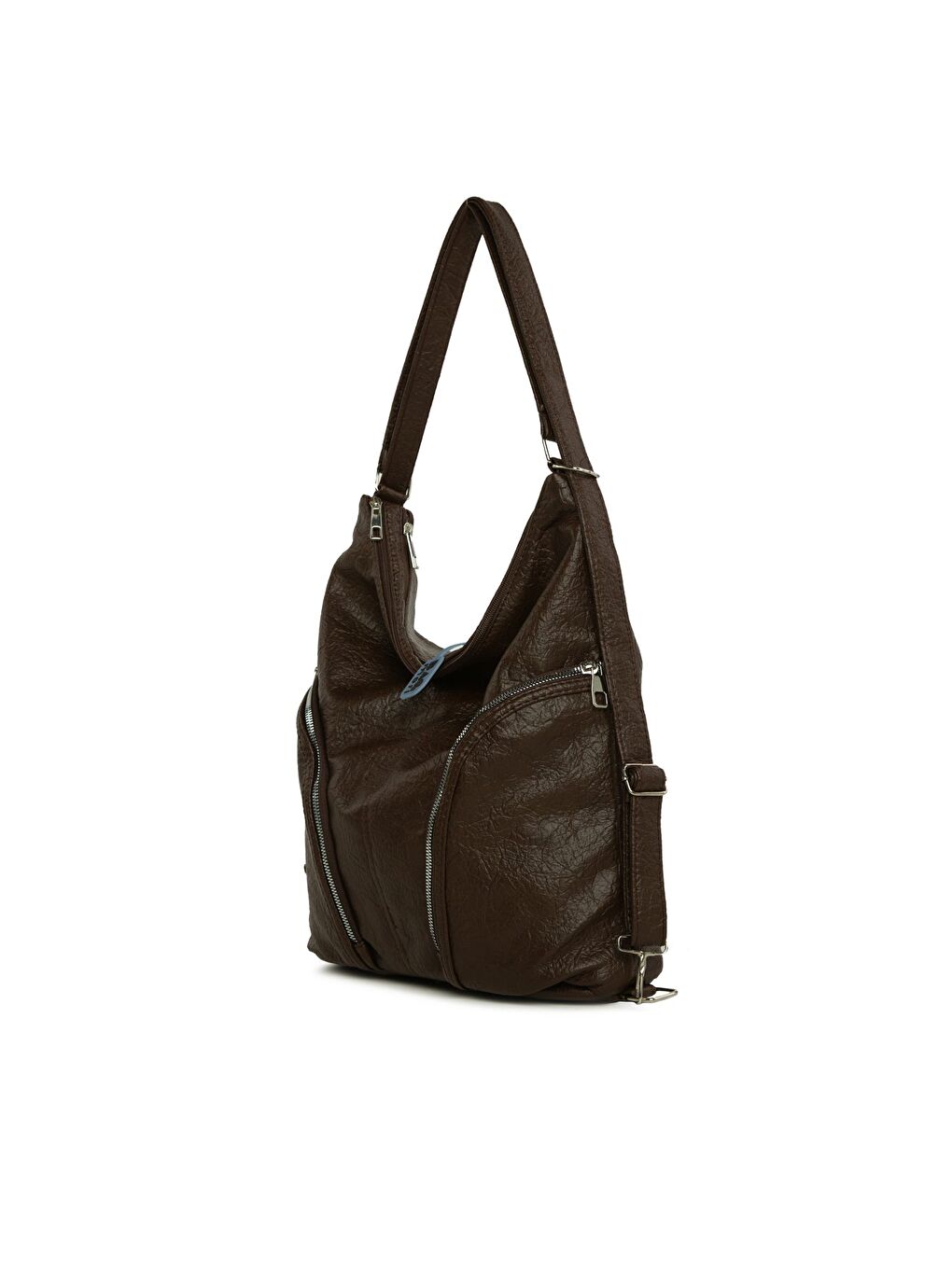 Kahverengi Yumuşak Dokulu Çift Yan Fermuarlı Askılı ve Sırt Salaş Çanta-1