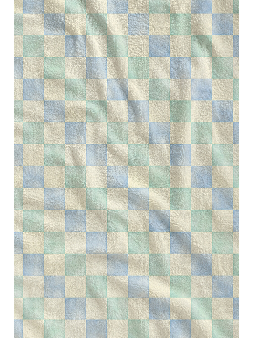 Pastel Mavi Krem Mini Ekose Desenli 70x150 Plaj Havlusu - Dijital Baskılı Solmaz Banyo Havlusu-2