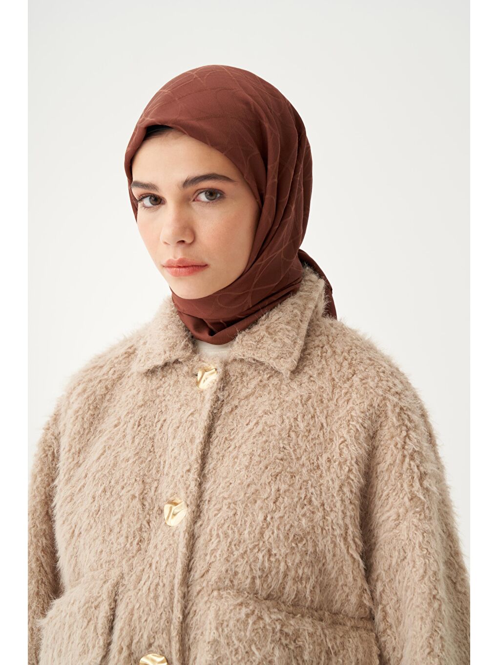 Kahverengi Çikolata Kahve-Pamuk Viskon  Sarmal Desen Eşarp-2