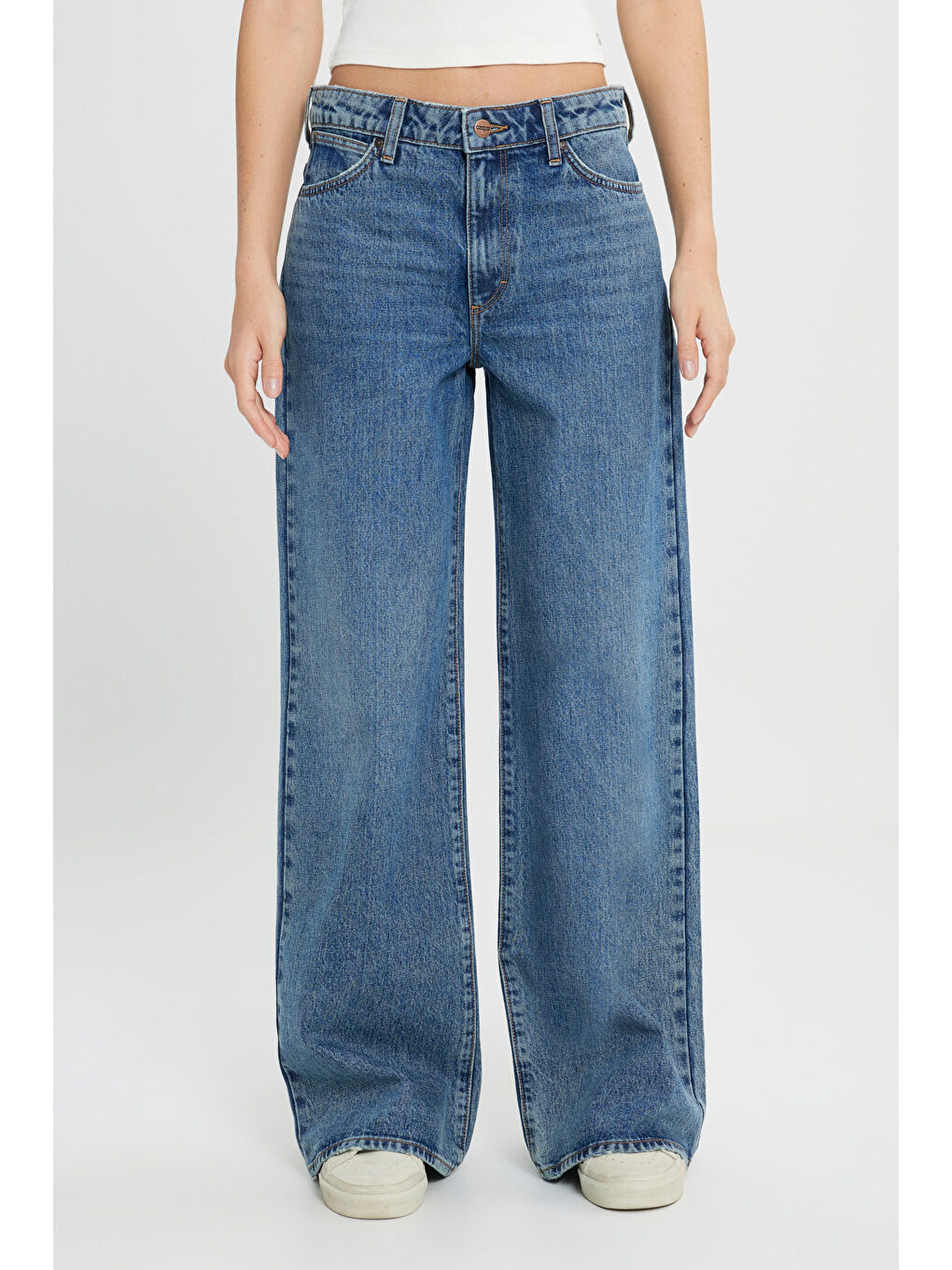 Yeşil Wide Leg Yüksek Bel Geniş Paça %100 Pamuk Mavi Jean Denim Pantolon-3