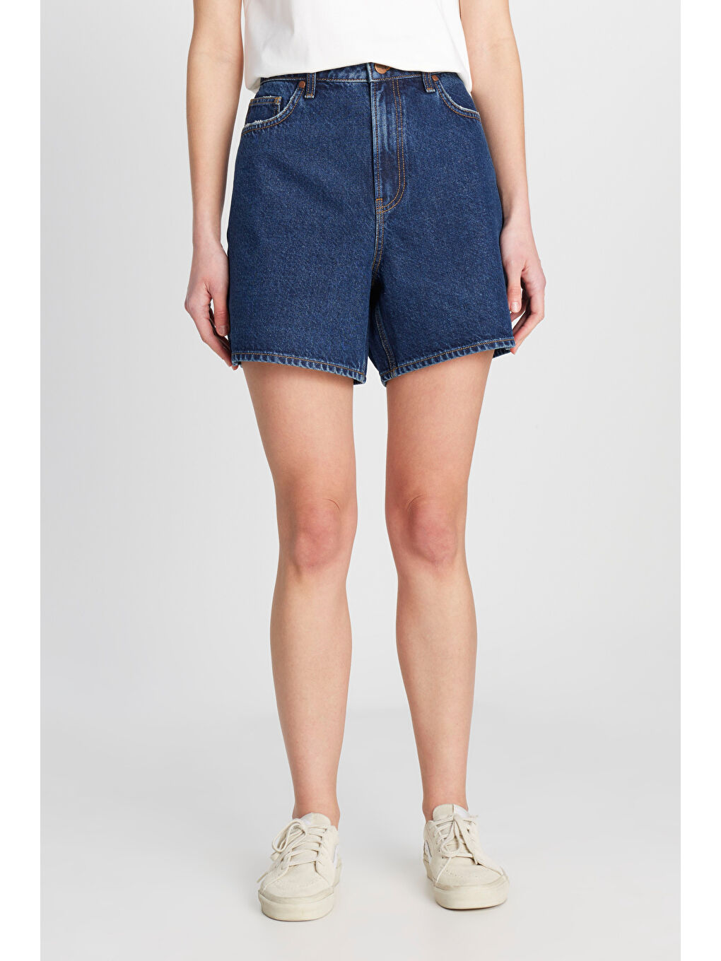 Gri %100 Pamuk Regular Fit Normal Kesim Koyu Mavi Denim Şort-2