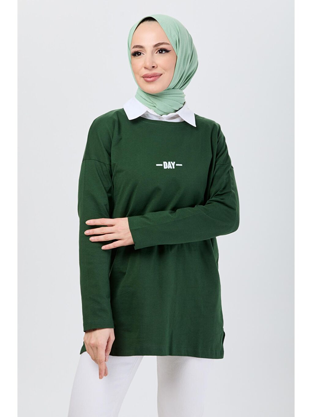 Bisiklet Yaka Kadın Yeşil Tişört - 24192-1