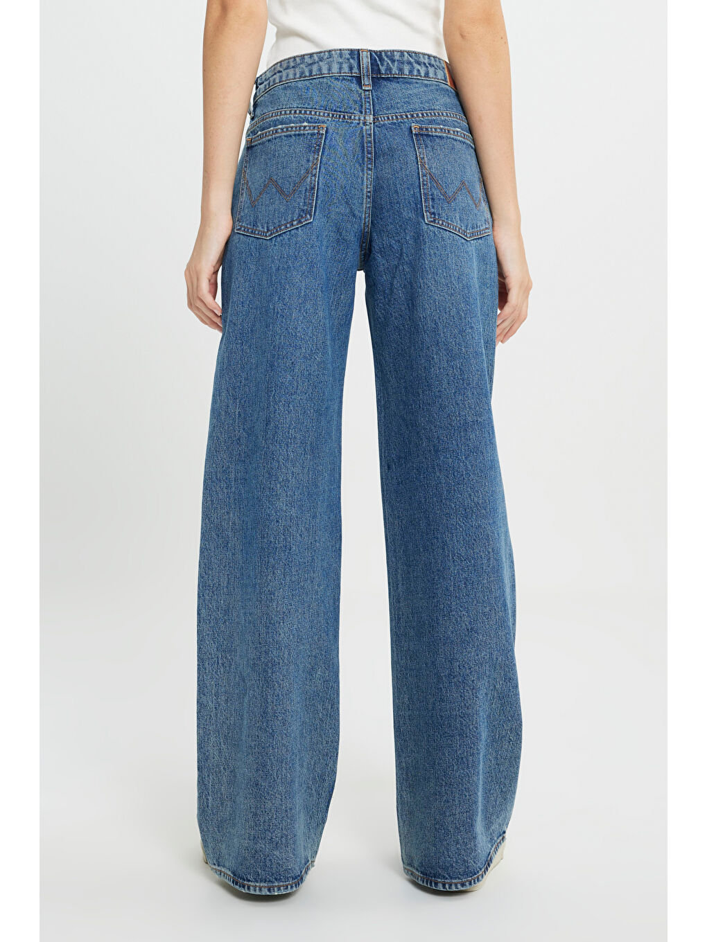 Yeşil Wide Leg Yüksek Bel Geniş Paça %100 Pamuk Mavi Jean Denim Pantolon-4