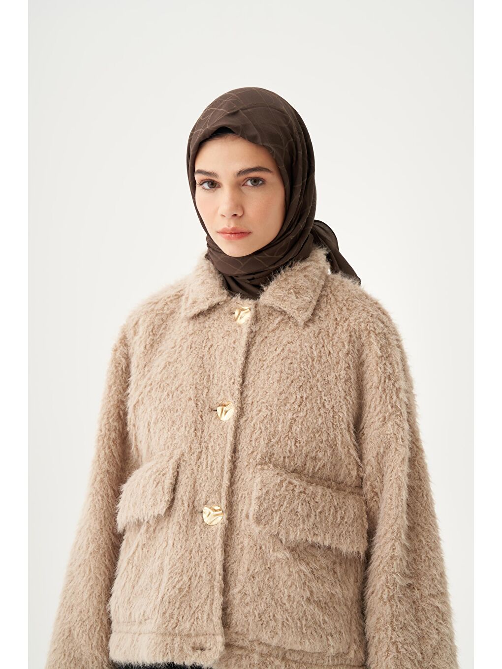 Kahverengi Acı Kahve İpek Eşarp-1