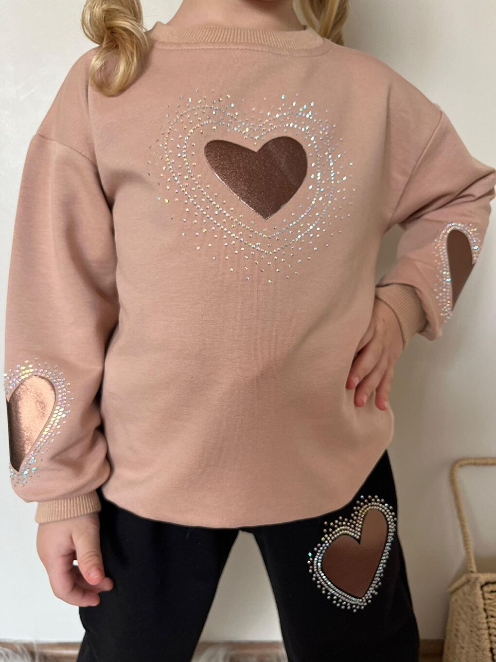 Kahverengi Kız Çocuk Kalp Detay Alt Üst Eşofman Takımı-2