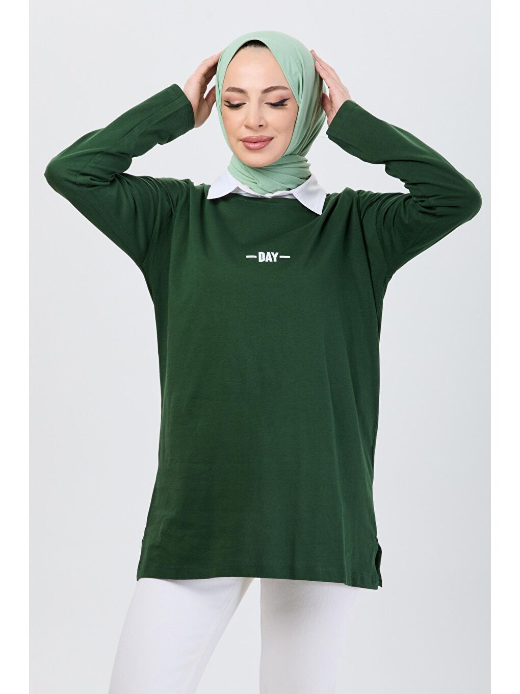 Bisiklet Yaka Kadın Yeşil Tişört - 24192-3