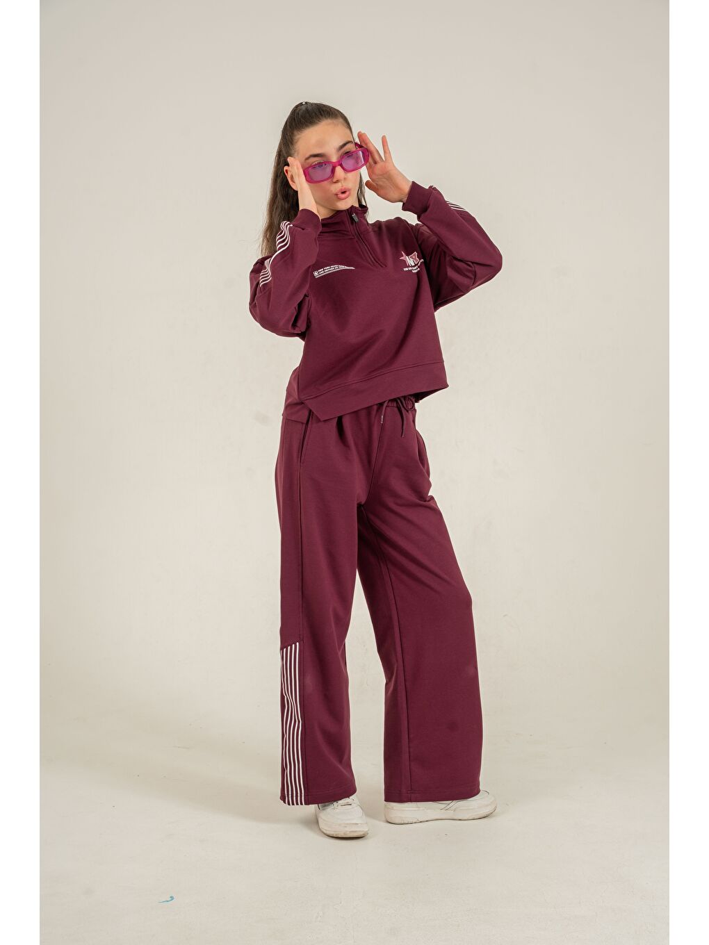 Kırmızı The City  That Never Sleeps Baskılı Üst Ön Boydan Fermuarlı Kız Çocuk Alt Üst Eşofman Takımı-2