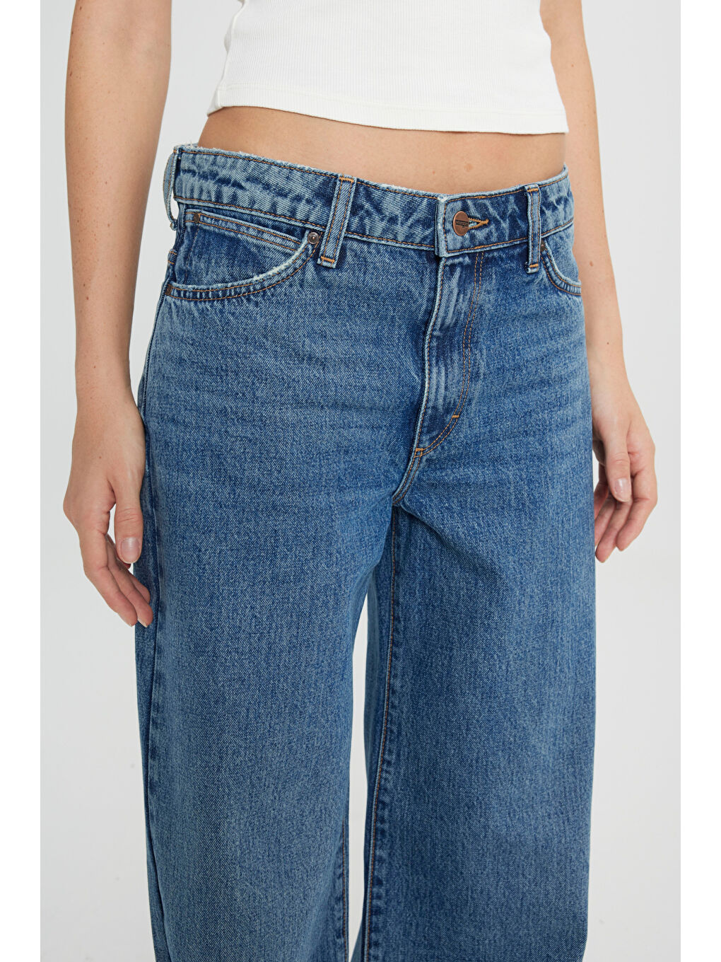 Yeşil Wide Leg Yüksek Bel Geniş Paça %100 Pamuk Mavi Jean Denim Pantolon-5