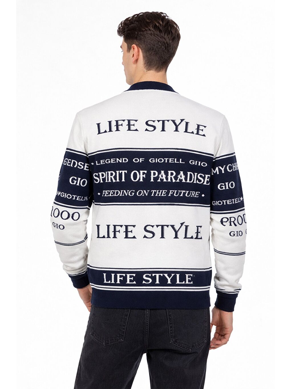 Lacivert Yazi Detayli Bİsİklet Yaka Kazak-2