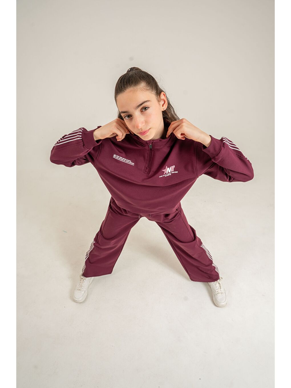 Kırmızı The City  That Never Sleeps Baskılı Üst Ön Boydan Fermuarlı Kız Çocuk Alt Üst Eşofman Takımı-5