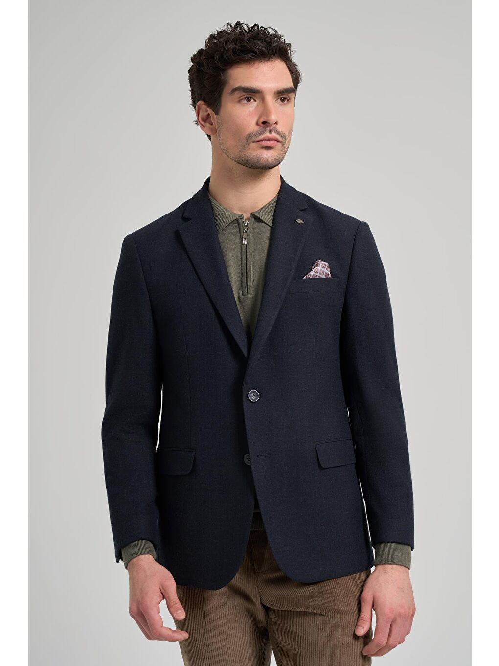 Koyu Lacivert Kendinden Çizgili Desen 4 Drop Comfort Fit Casual Esnek Ceket 1002245168