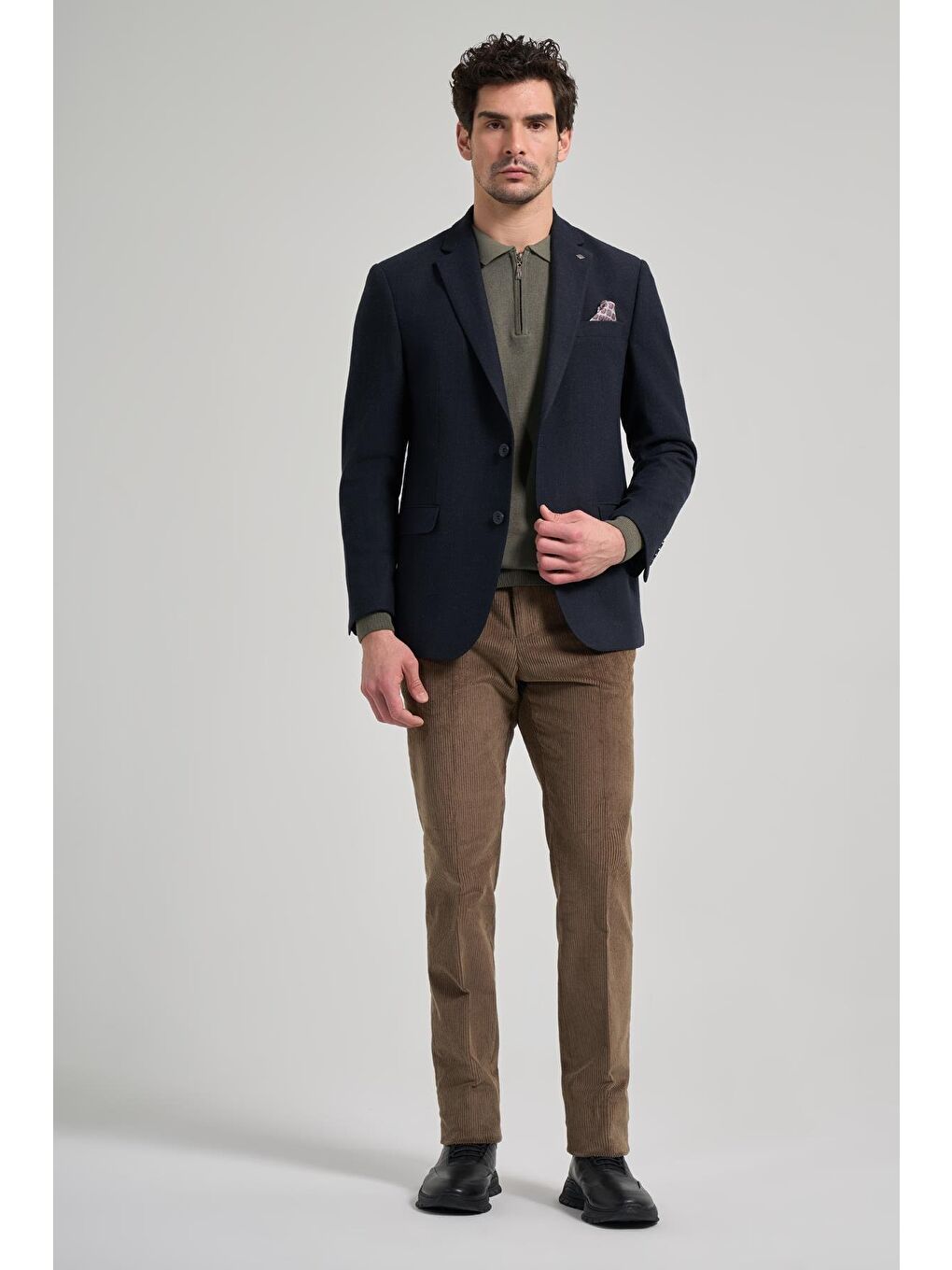 Koyu Lacivert Kendinden Çizgili Desen 4 Drop Comfort Fit Casual Esnek Ceket 1002245168-1