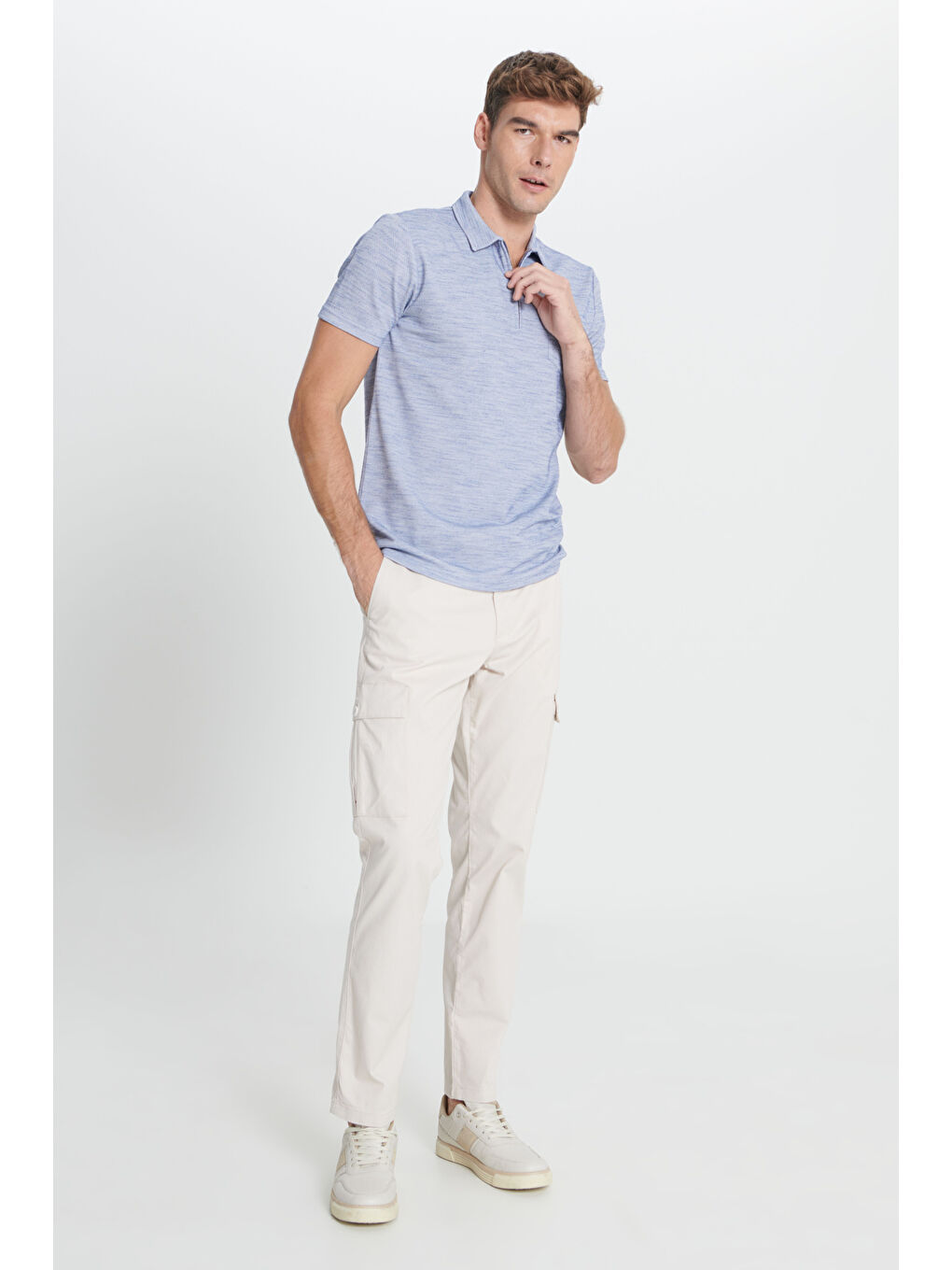 Erkek Lacivert Slim Fit Dar Kesim Polo Yaka Çizgili Tişört-1