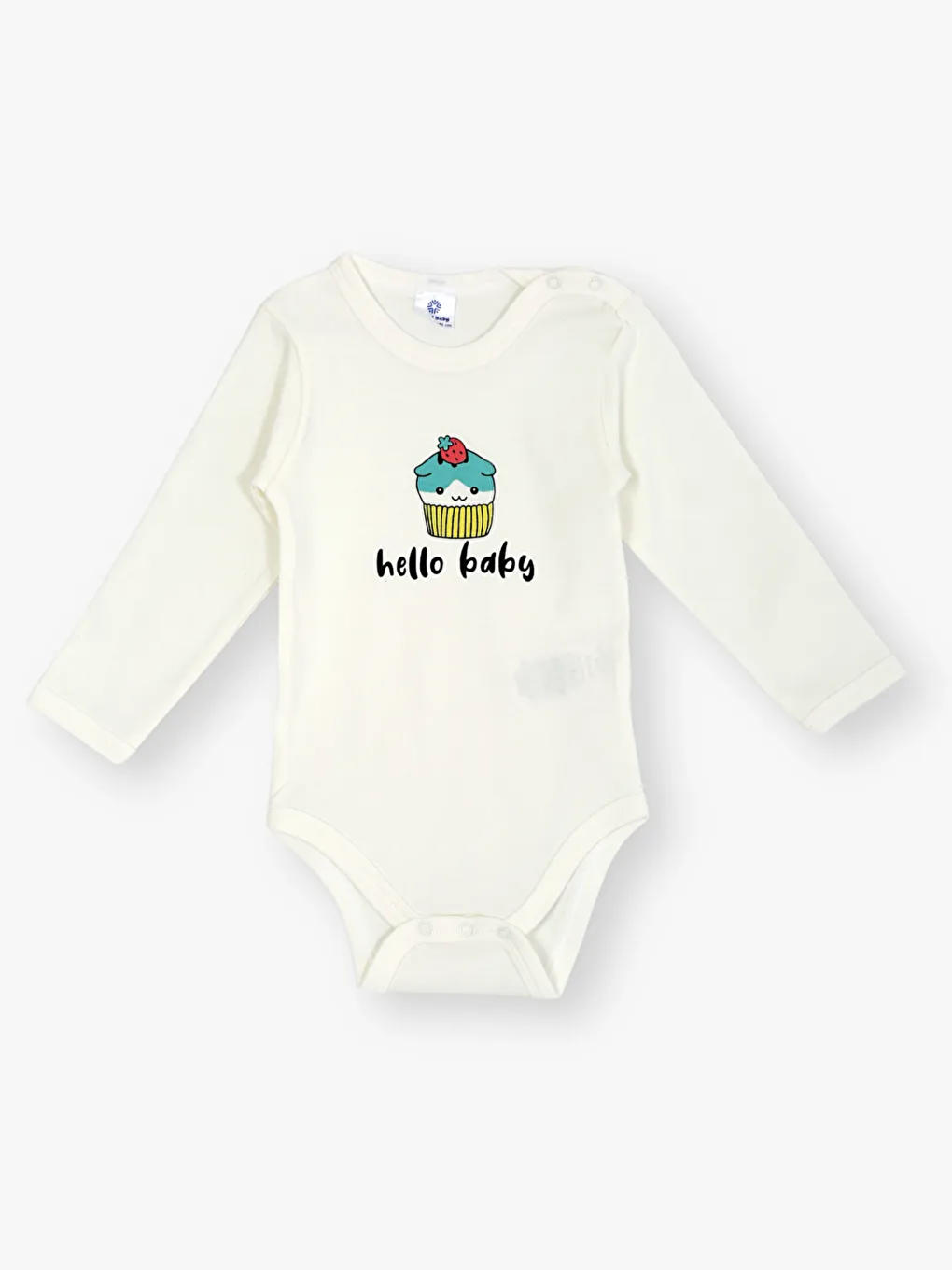 Ekru Bisiklet Yaka Baskılı Uzun Kollu Kız Bebek Çıtçıtlı Body 2'li-1