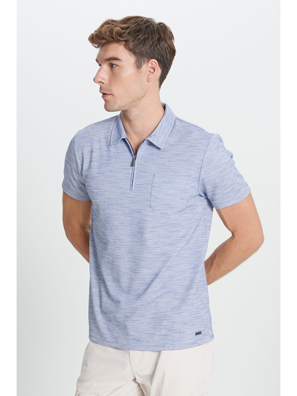 Erkek Lacivert Slim Fit Dar Kesim Polo Yaka Çizgili Tişört-2