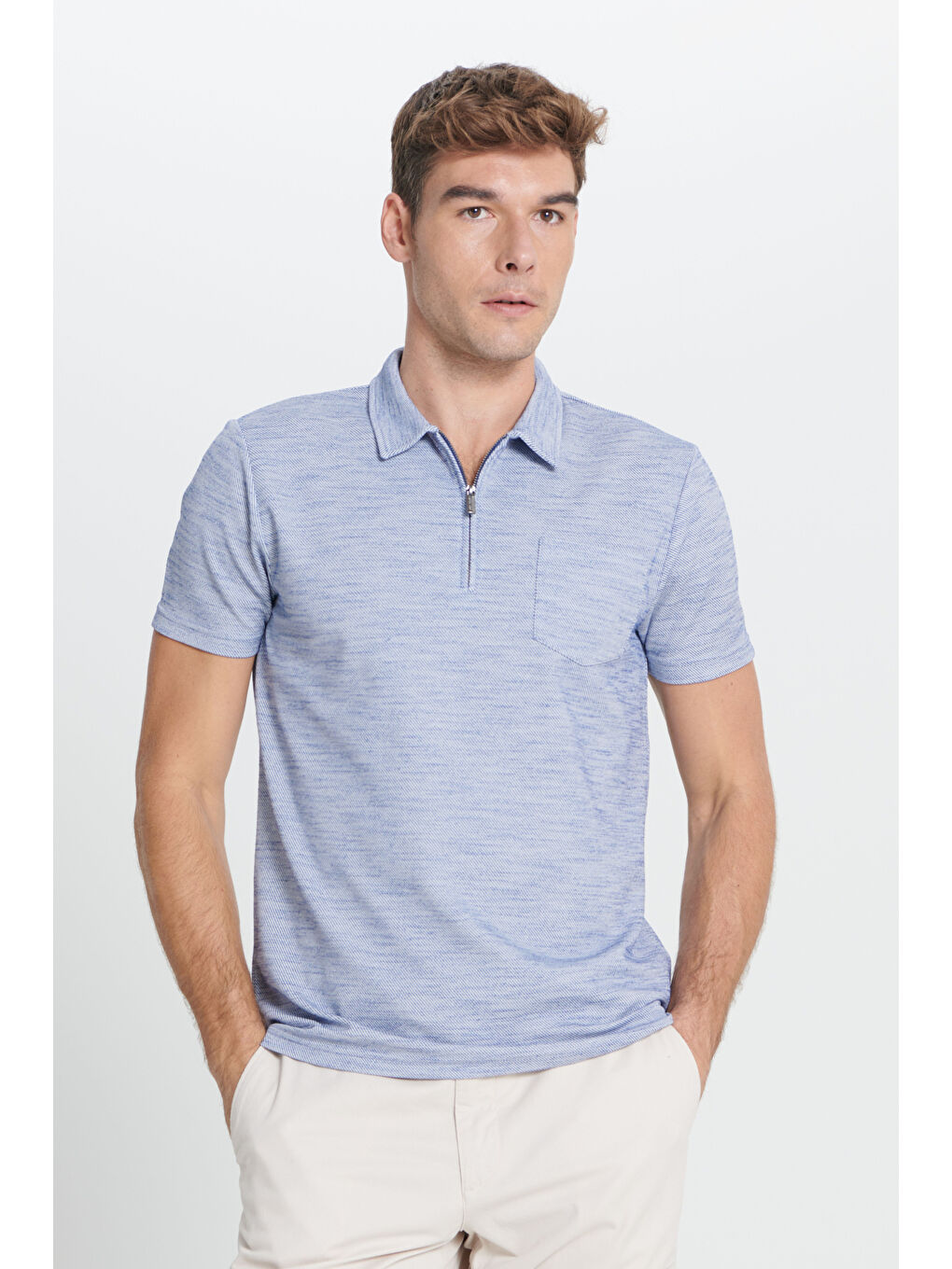 Erkek Lacivert Slim Fit Dar Kesim Polo Yaka Çizgili Tişört-3