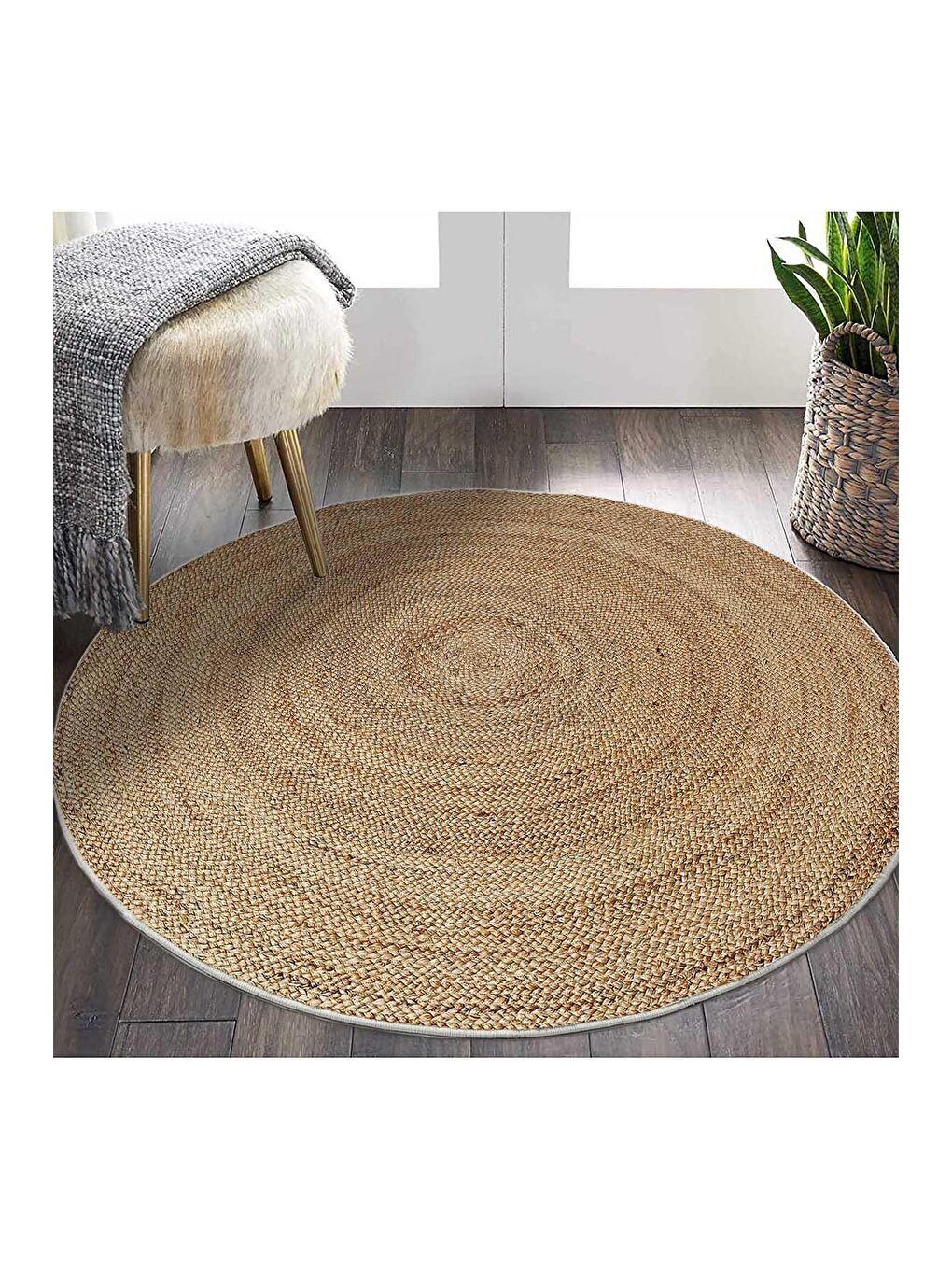 Bej Pamuk Taban, Yıkanabilir, Kaydırmaz Taban, Modern Halı  180 x 180 cm