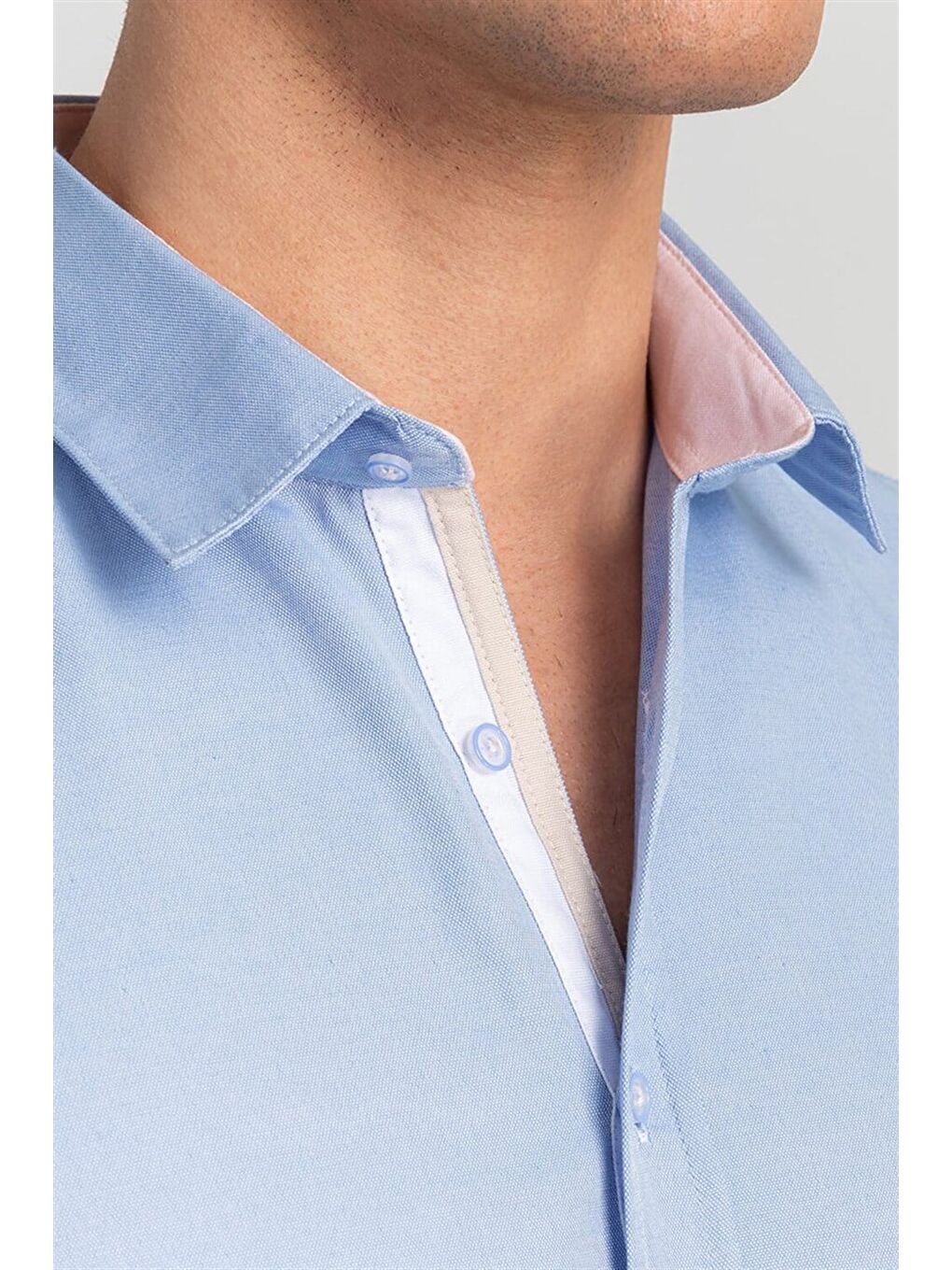Slim Fit Uzun Kollu Pamuklu Kolay Ütü Düz Erkek Mavi Gömlek-2