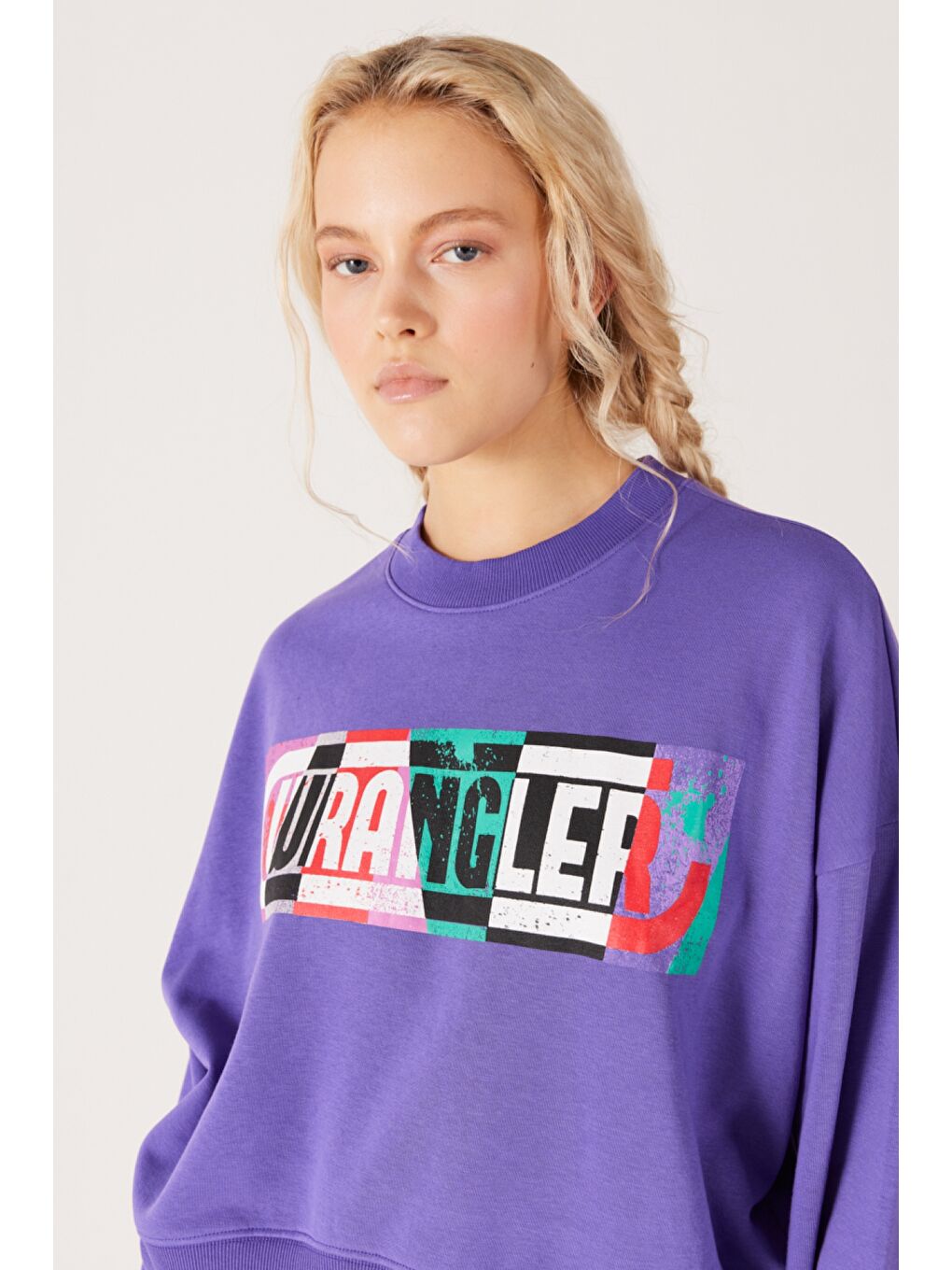 Relaxed Fit Geniş Kesim İçi Polarlı Bisiklet Yaka Mor Sweatshirt-2