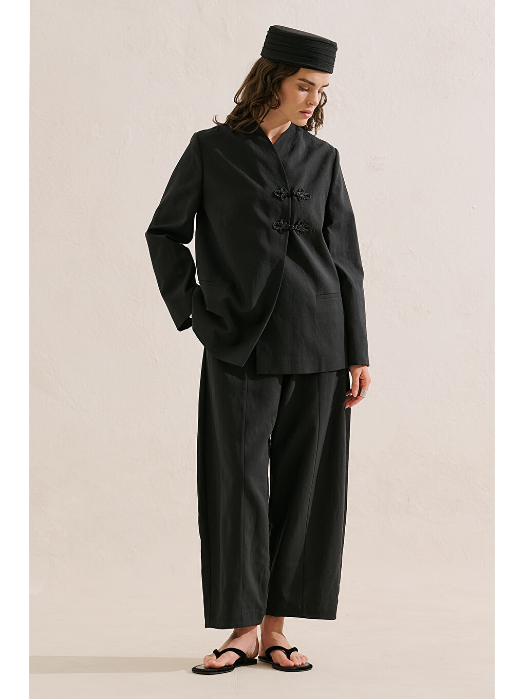 Düğüm Detaylı Kruvaze Blazer Ceket Siyah-3