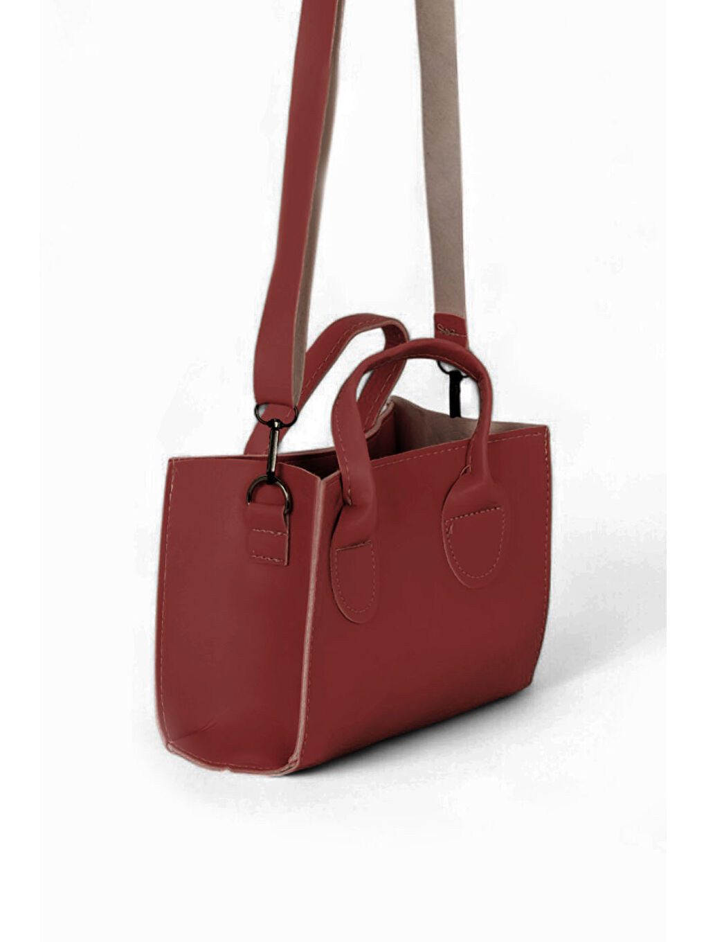 Kadın Bordo Mini Boy Suni Deri Askılı El ve Omuz Çantası-2