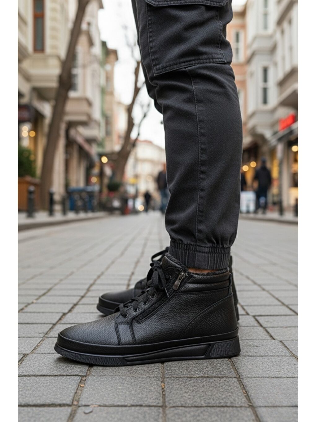 Siyah TİTAN Hakiki Deri İçi Kürklü Fermuarlı ve Bağcıklı Erkek Kışlık Bot-6