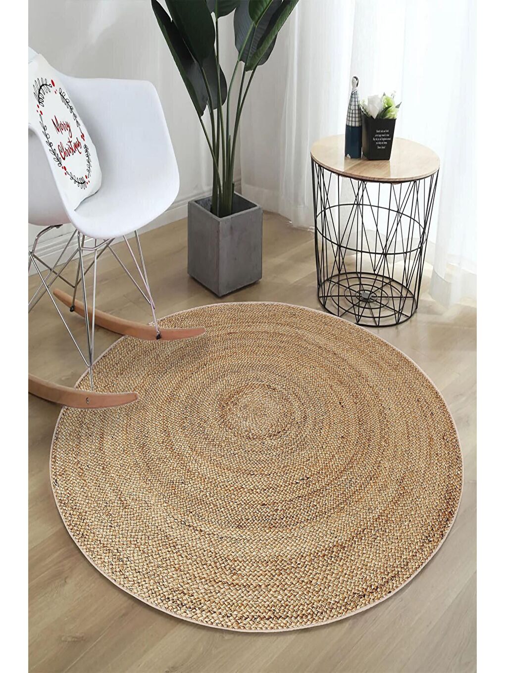 Bej Pamuk Taban, Yıkanabilir, Kaydırmaz Taban, Modern Halı  180 x 180 cm-1