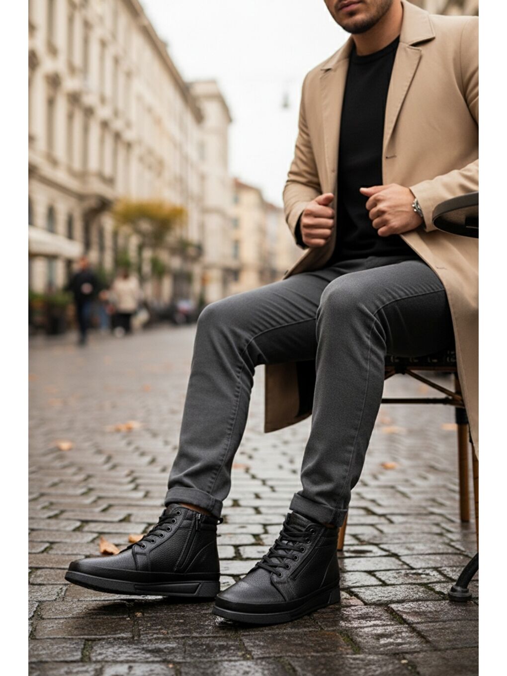 Siyah TİTAN Hakiki Deri İçi Kürklü Fermuarlı ve Bağcıklı Erkek Kışlık Bot-7