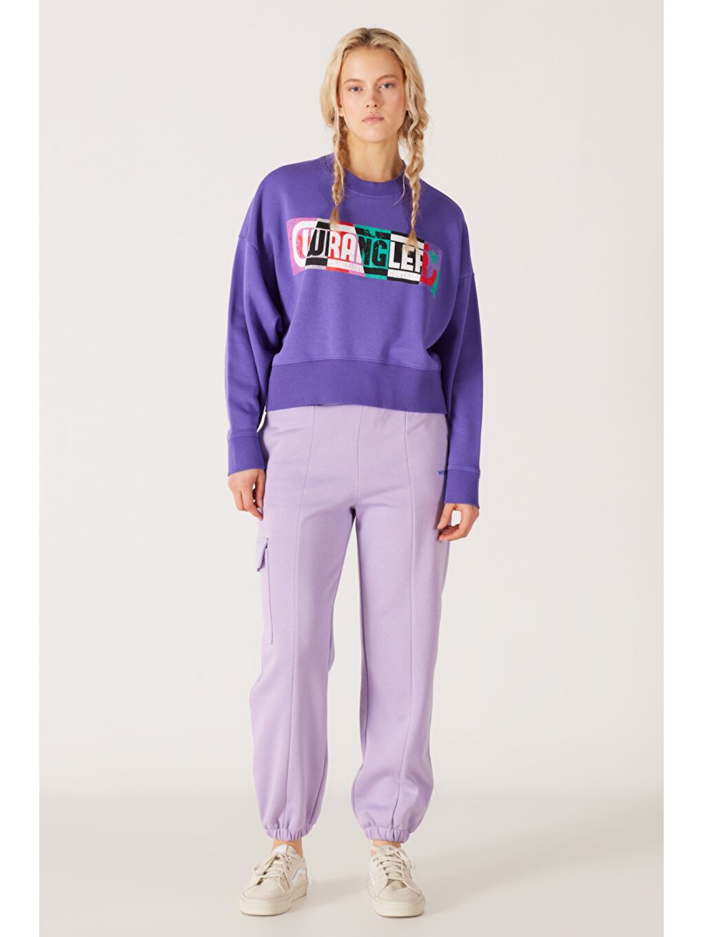 Relaxed Fit Geniş Kesim İçi Polarlı Bisiklet Yaka Mor Sweatshirt-4