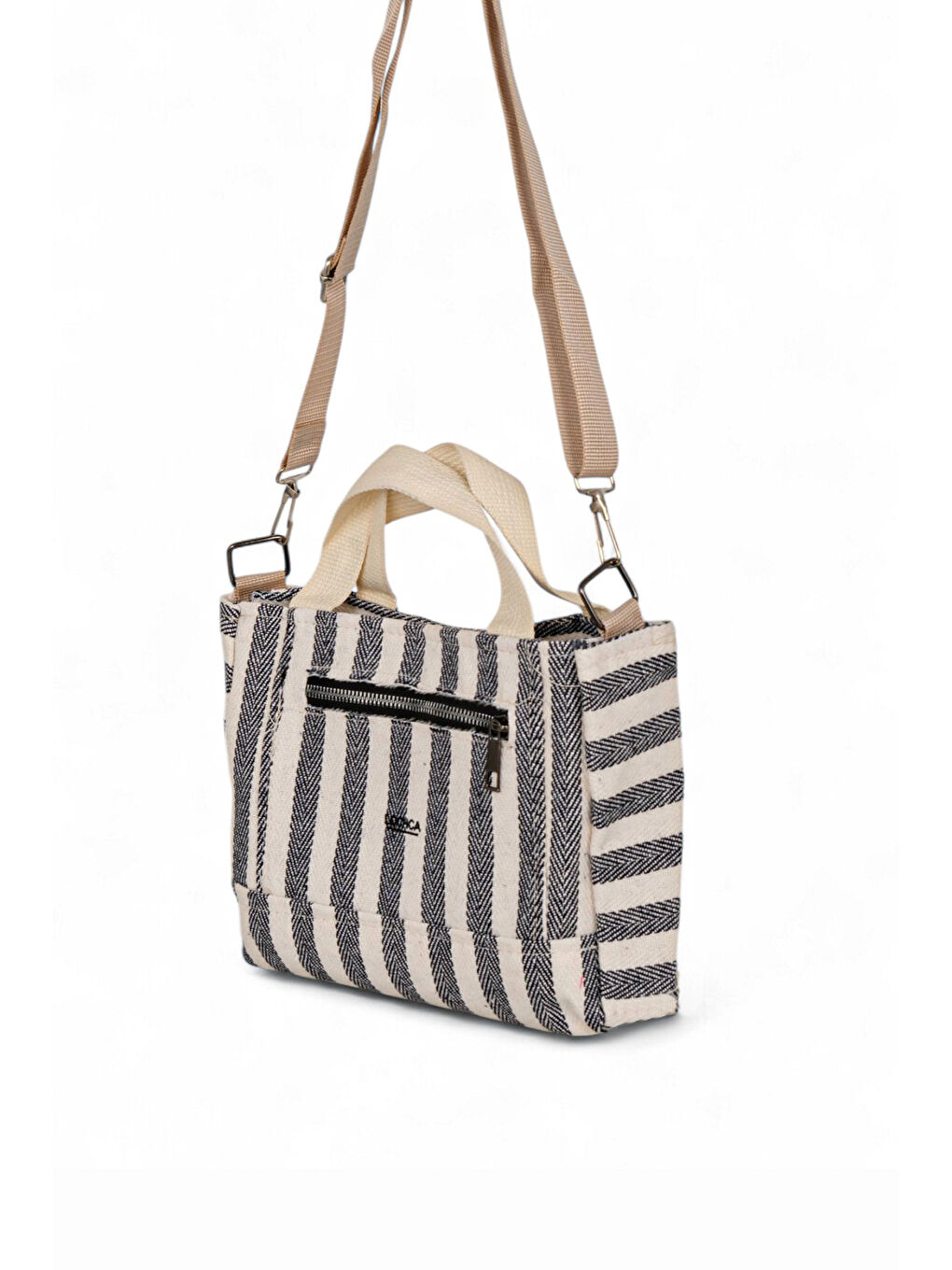 Kadın Gri Kanvas Askılı Önü Fermuarlı El ve Omuz Çantası-1