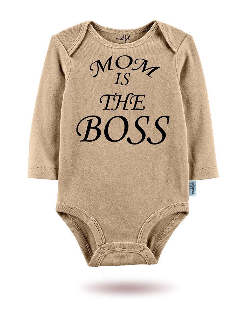 MAHFEL Bej-Kahverengi 2'Li "   MOM İS THE BOSS"Baskılı Uzun Kollu Unisex Bebek Çıtçıtlı Body - 1