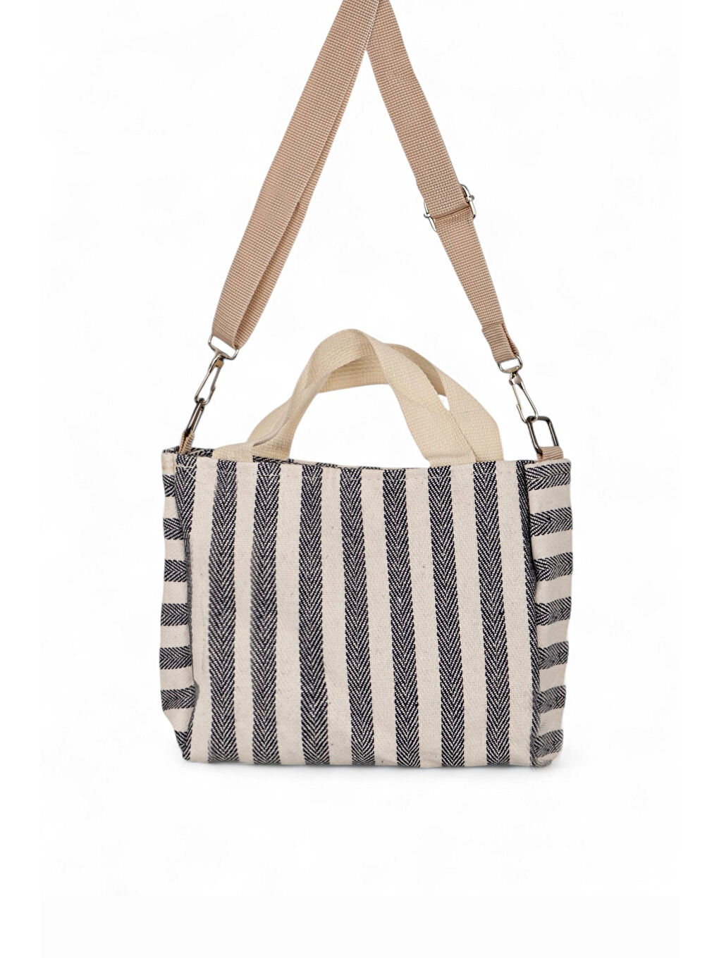 Kadın Gri Kanvas Askılı Önü Fermuarlı El ve Omuz Çantası-2