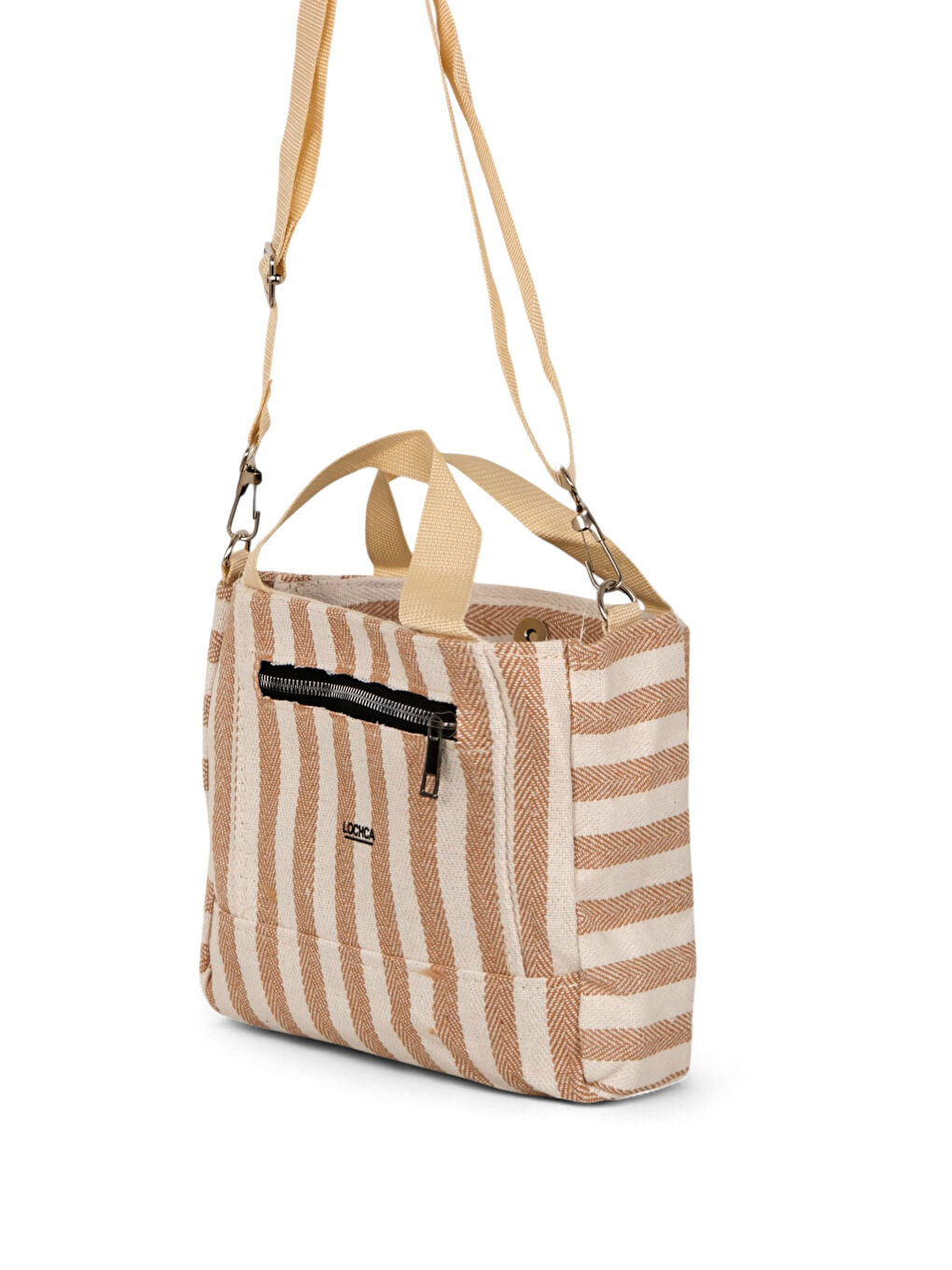 Bej Kadın Vizon Kanvas Askılı Önü Fermuarlı El ve Omuz Çantası-1