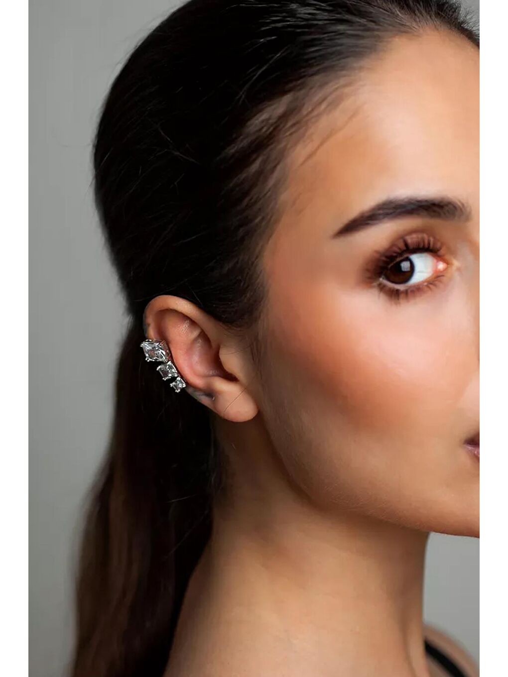 New Obsessions Gri Olmsted 3 Baget Taşlı Geçmeli Kıkırdak Küpe Ear Cuff - 3