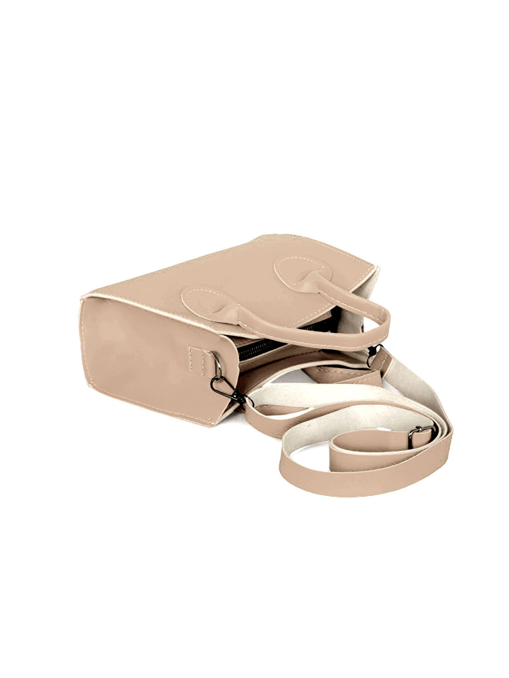 Ekru Kadın Krem Mini Boy Suni Deri Askılı El ve Omuz Çantası-3