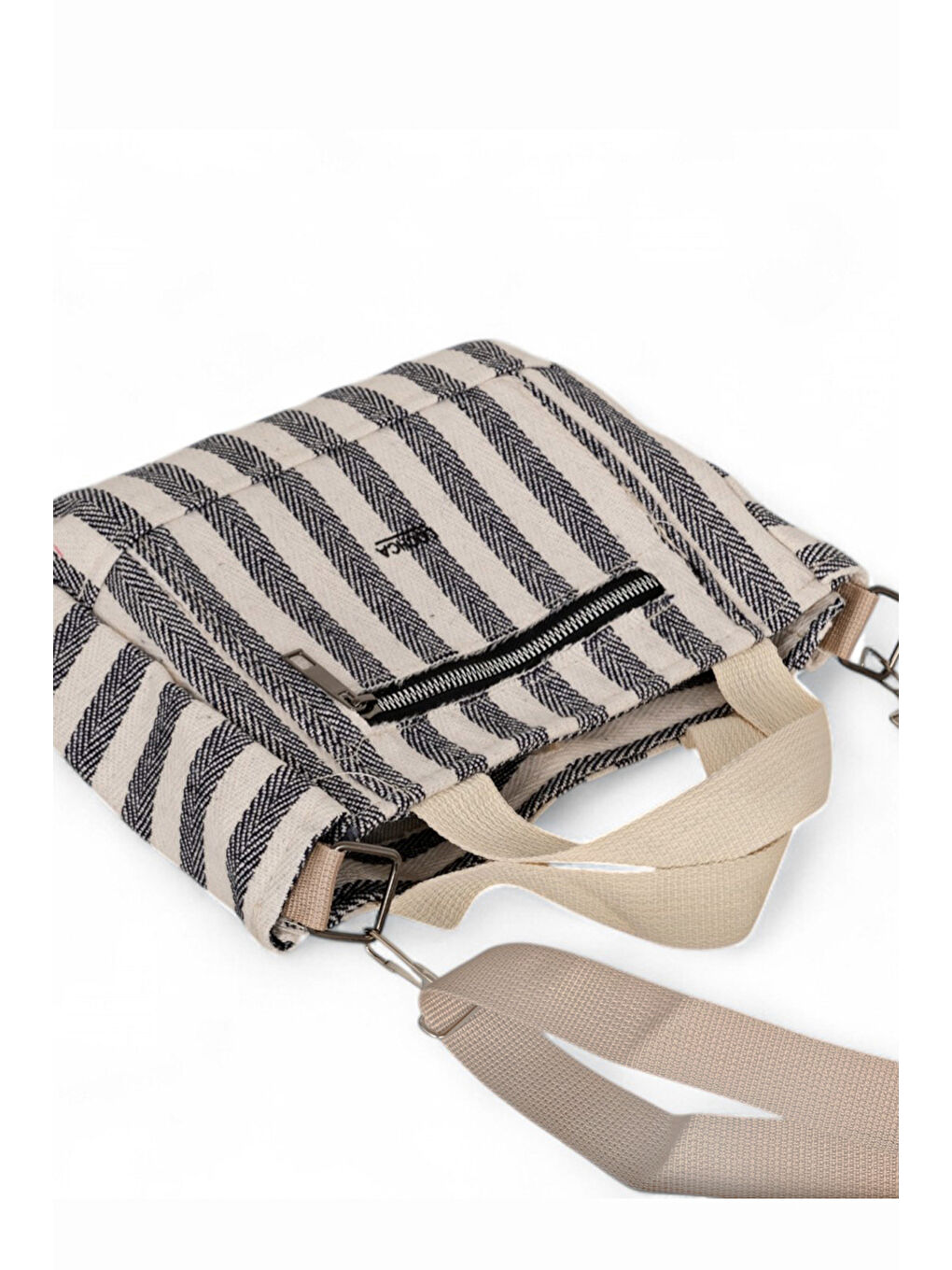 Kadın Gri Kanvas Askılı Önü Fermuarlı El ve Omuz Çantası-3