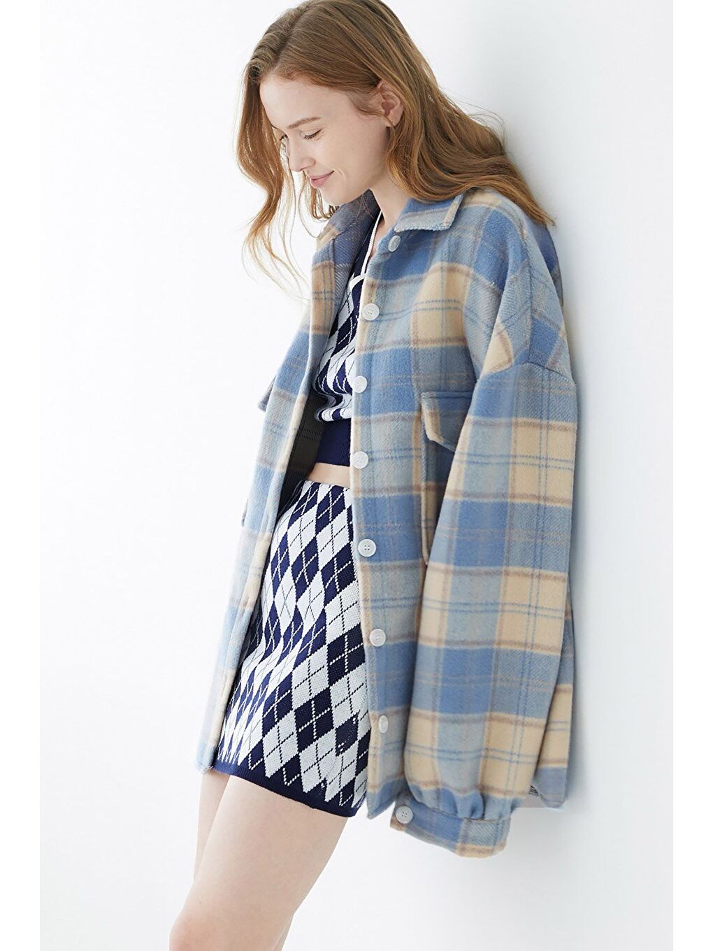 Turkuaz Ekose Ceket Mg042-5