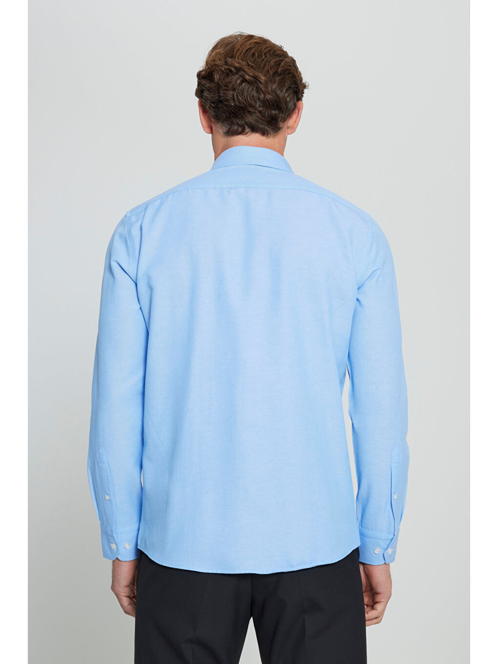 Erkek Mavi Tailored Slim Fit Dar Kesim Düğmeli Yaka Oxford Gömlek-4