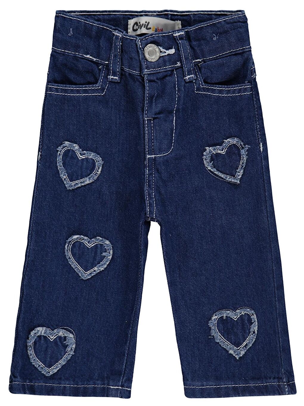 Baby Kız Bebek Kalp Pachli 6-18 Ay Pantolon Jean - Mavi