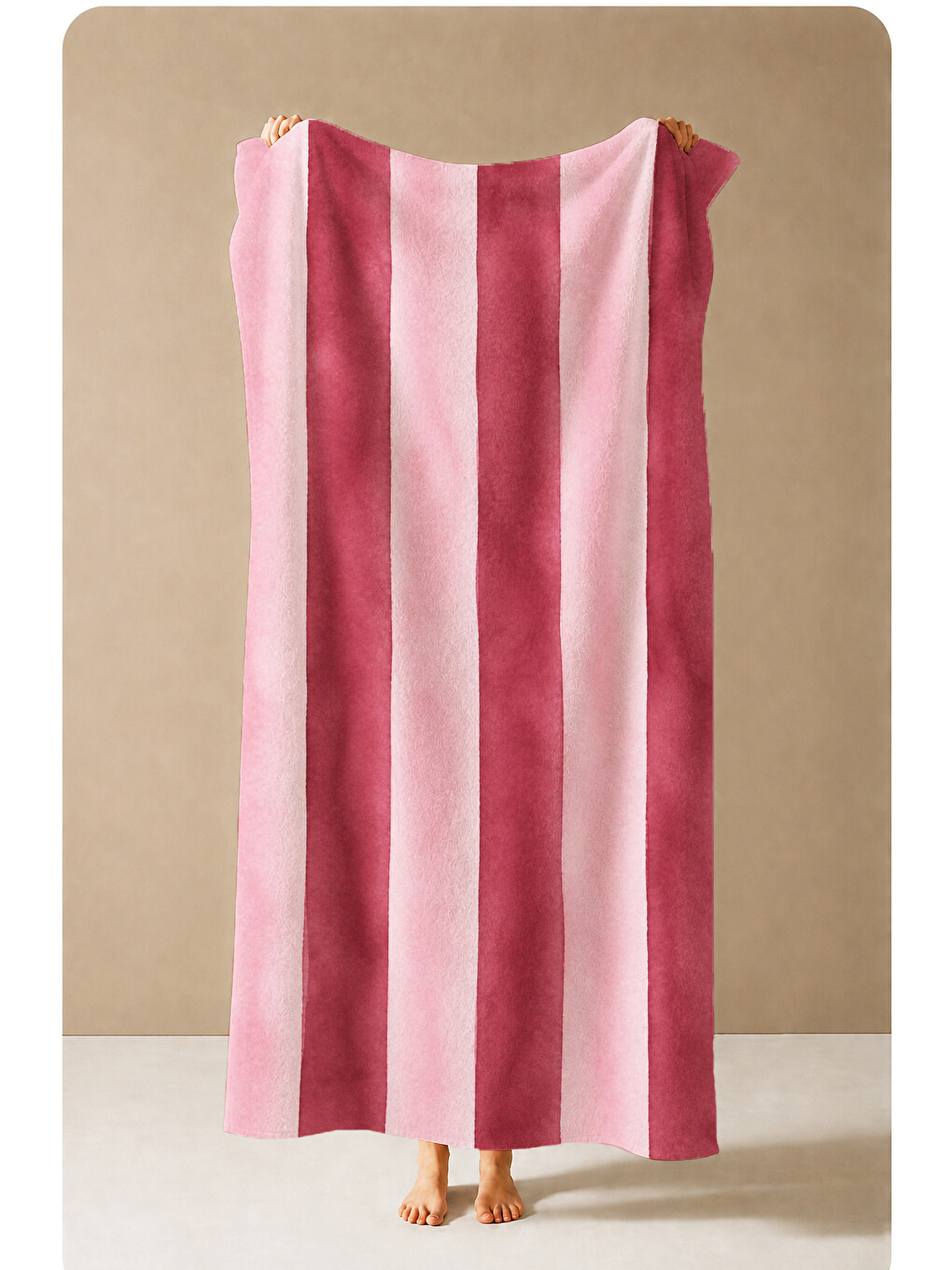 Modern Suluboya Bordo Pembe Dikey Çizgili Desenli 70x150 Plaj Havlusu - Pamuklu Banyo Havlusu-3