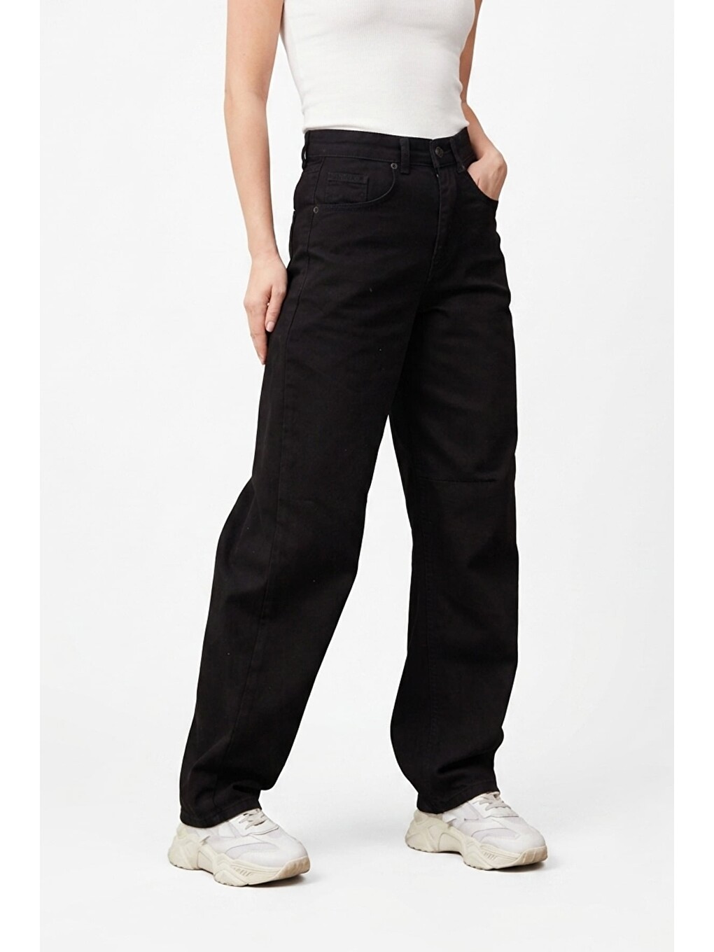 Siyah Yüksek Bel Baggy Jean-1